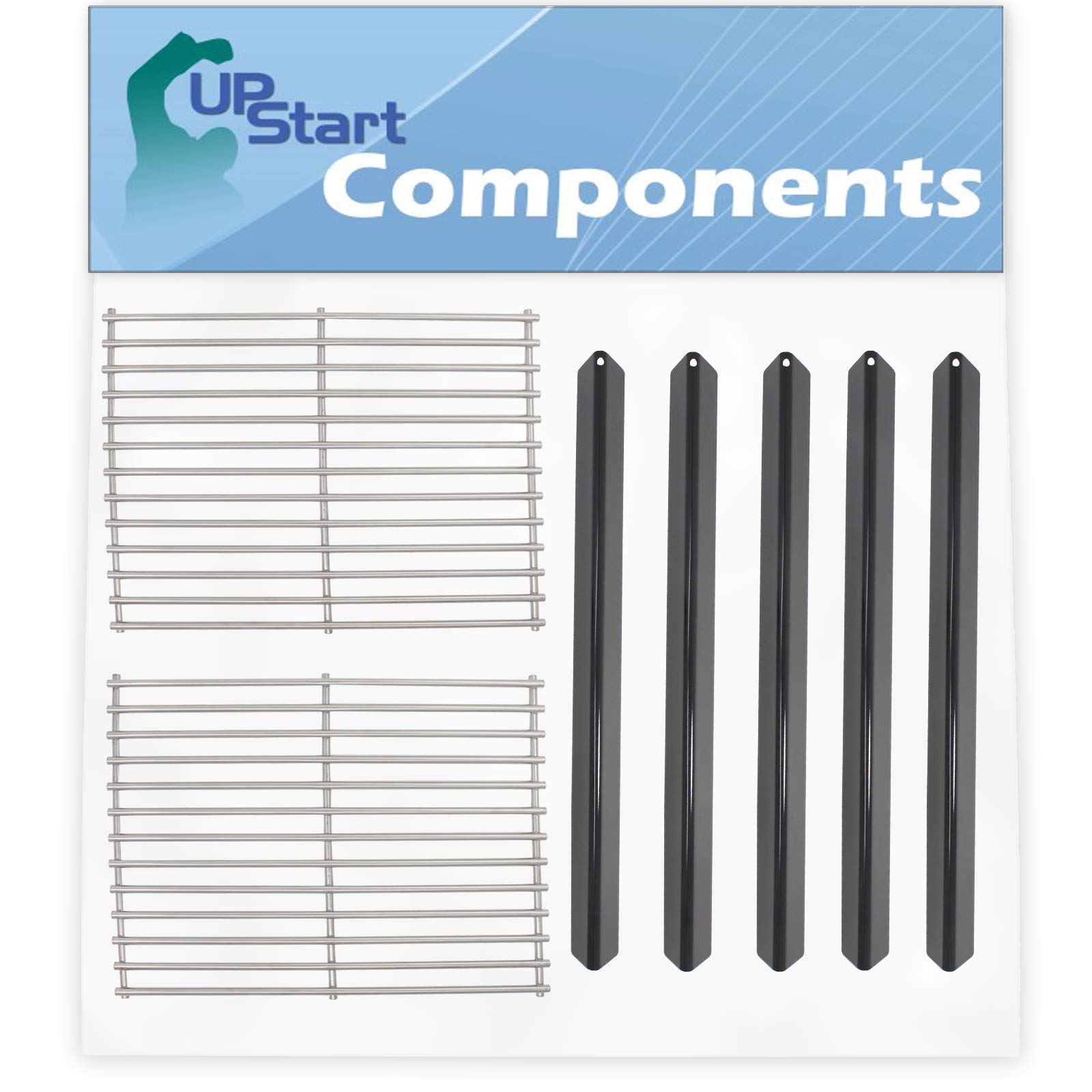 **5-Piece BBQ Grill Heat Shield Plate Tent & 2 Cooking Grates Replacement Set for Weber GENESIS SILVER A LP (2000) – Stainless Steel Grid (15
