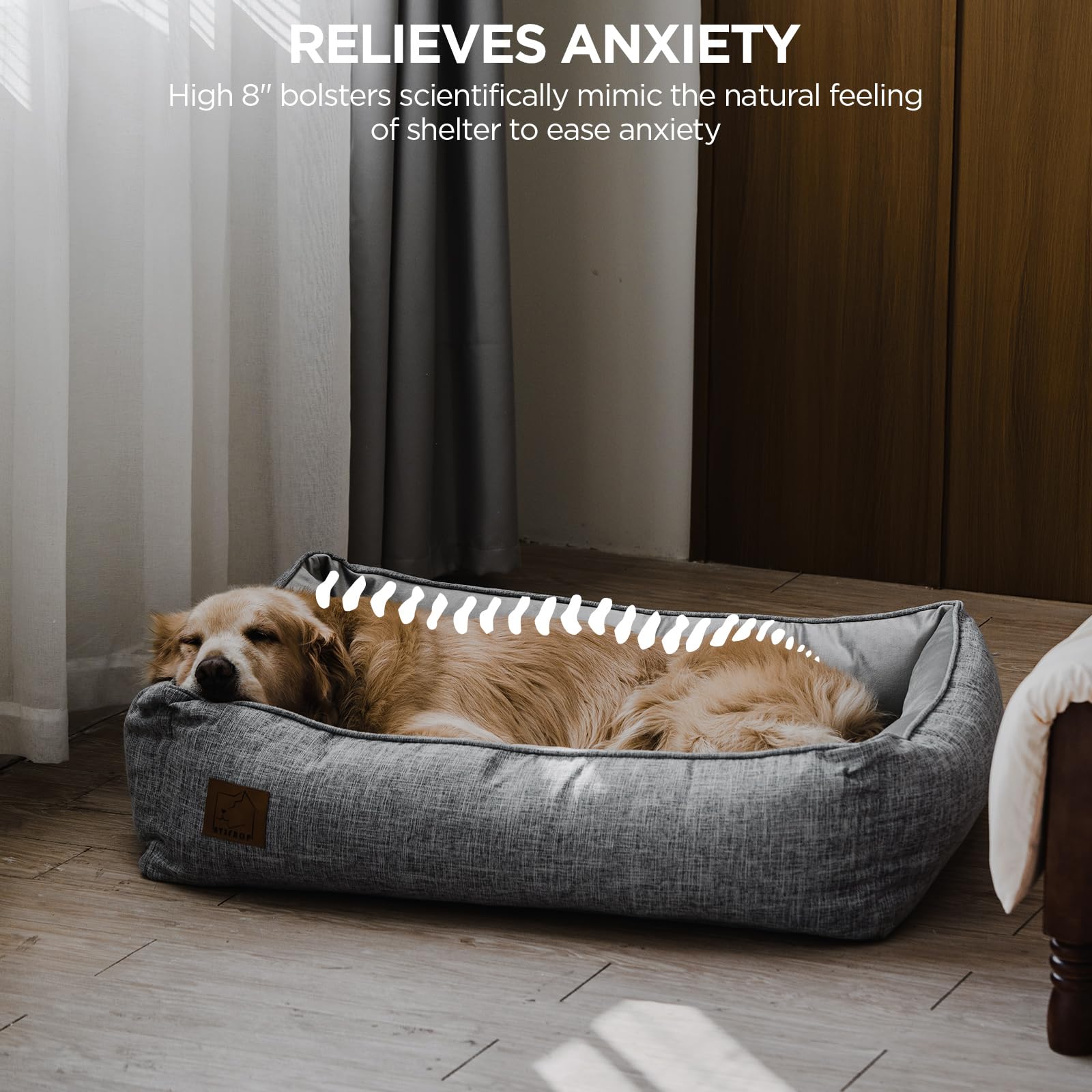 **Orthopedic Memory Foam Dog Bed for Large Dogs - Waterproof & Washable Cover, Cooling Gel Support - Pain Relief Pet Sofa (46x38x12 Inch, Grey) - Perfect for Arthritis, Joint Pain & Comfortable Sleeping**