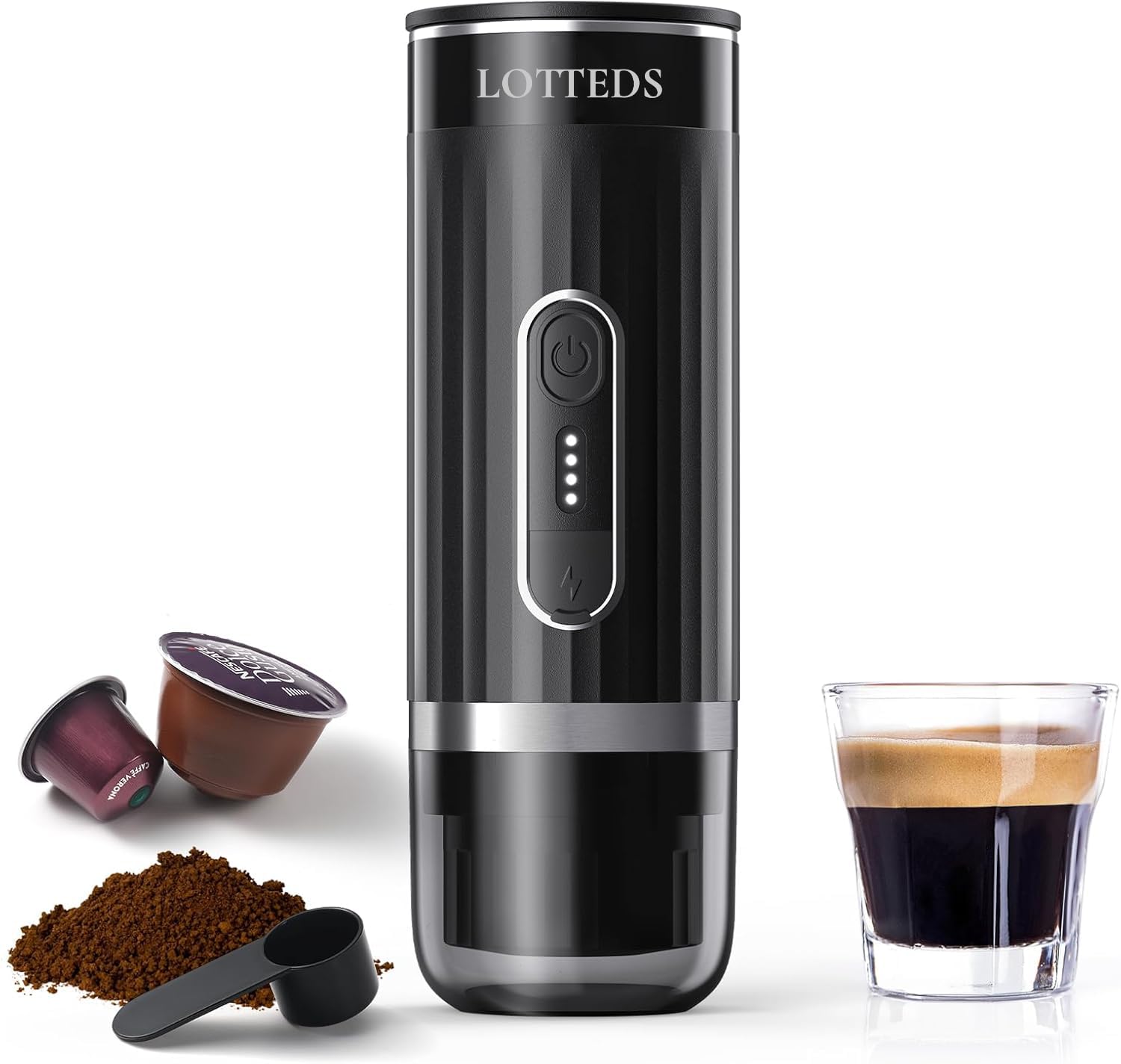 Portable Espresso Maker - Self-Heating Travel Coffee Machine with USB Type-C, Compatible with Ground Coffee & Pods for Camping, Hiking, RV, Office & Home Use | Perfect Gift for Coffee Lovers