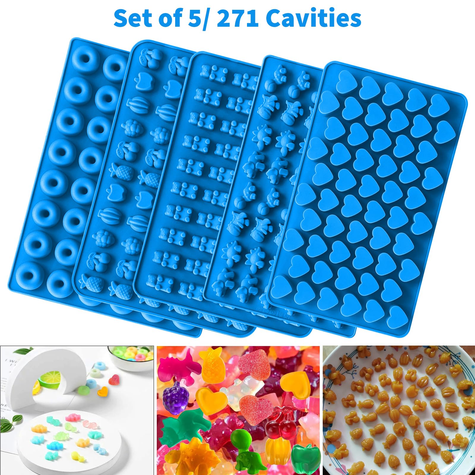 7Pcs Silicone Gummy Candy Molds Set - Bear, Dinosaur, Fruit, Donut & Heart Shapes - Non-Stick Baking Molds with 2 Droppers for Homemade Gummies, Chocolates & Candies - Perfect for Birthday Parties, DIY Treats & Holiday Baking