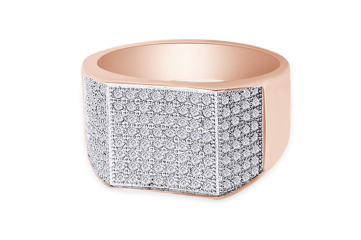 14K Gold Over Sterling Silver Men's Wedding Band Ring - Round Cut Sparkling White Cubic Zirconia Cluster Ring for Anniversary, Engagement & Special Occasions | Perfect Gift for Him