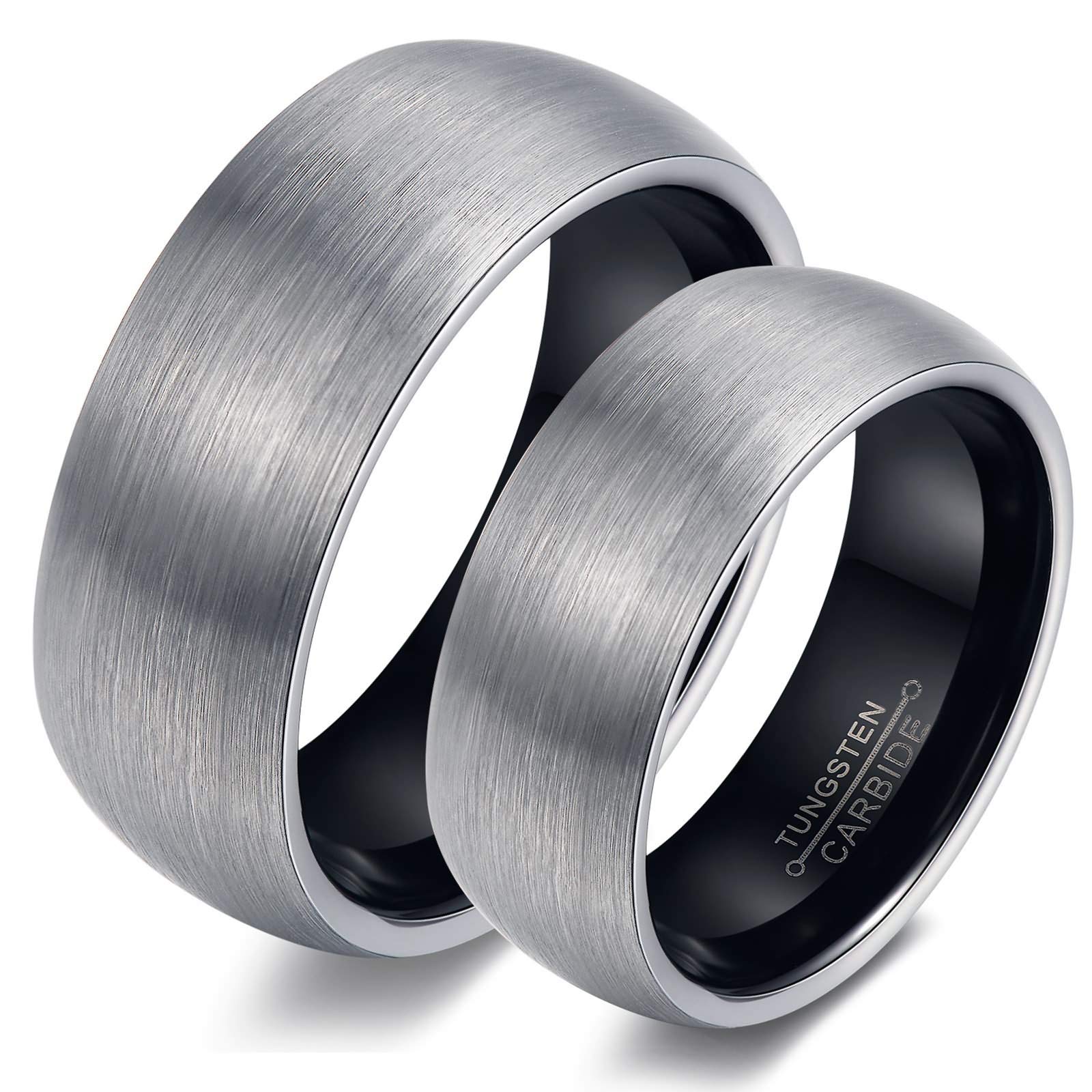 KnSam Tungsten Wedding Band Set - Black Brushed Couple Rings for Engagement & Marriage - Perfect for Anniversaries, Proposals, and Romantic Gifts