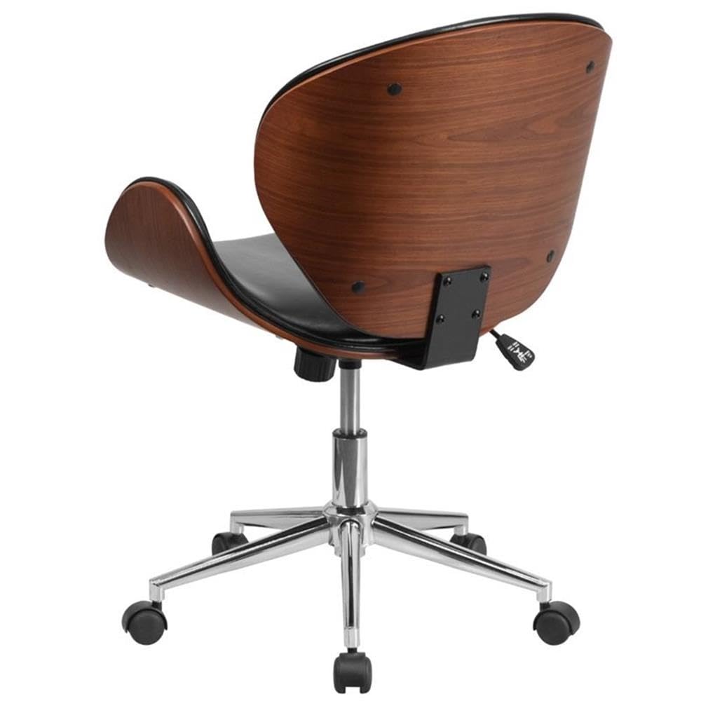 Premium UrbanPro Leather Swivel Office Chair - Black & Walnut Finish - Ergonomic Executive Desk Chair for Home & Business Workspaces