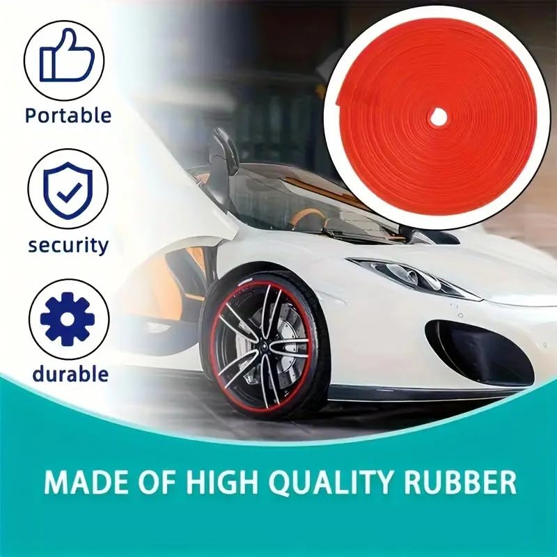 Akozon 8M Red Car Wheel Trim Strip - Hub Protector & Decorative Strip for Automobiles | Durable Wheel Edge Guard for Sedans, SUVs & Trucks (Weatherproof & Easy Installation)