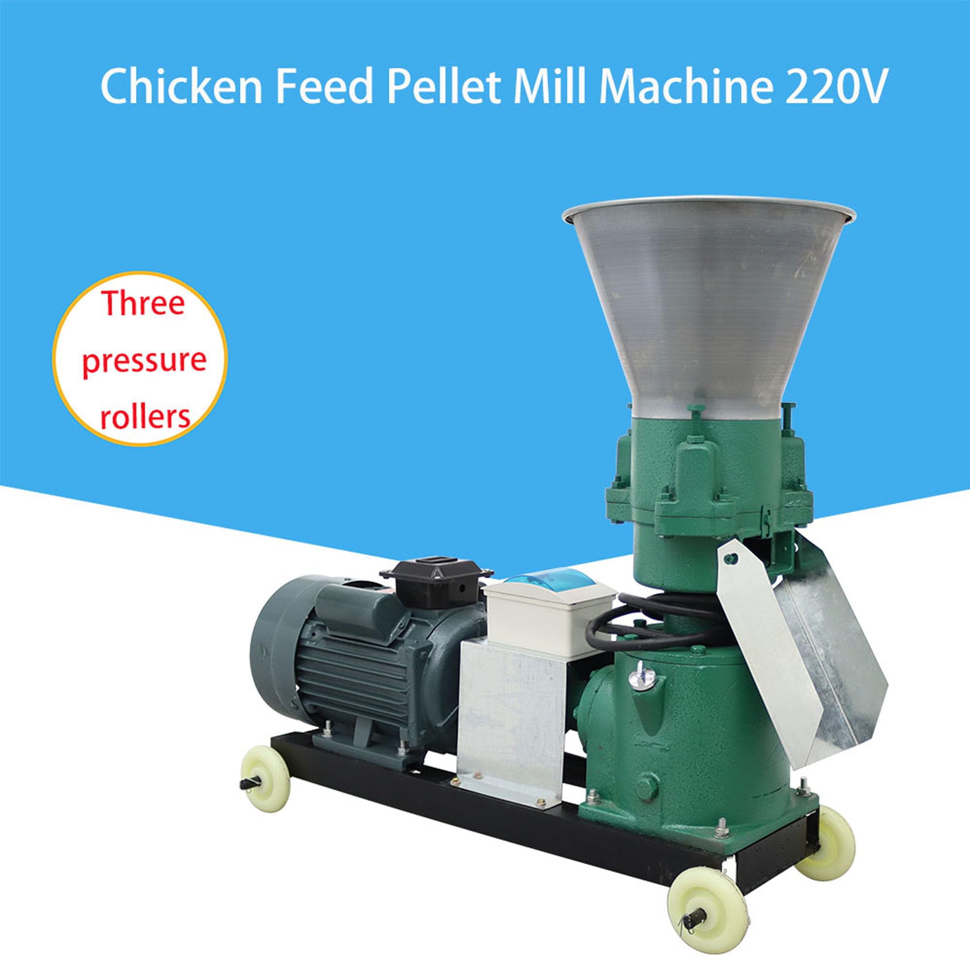 Electric Animal Feed Pellet Machine - 3 Roller Chicken Feed Grinder & Granulator with 6MM Holes Plate (220V) for Farm Poultry, Livestock, and Pet Food Processing | Perfect for Small Farms, Homesteads & DIY Animal Feed Production