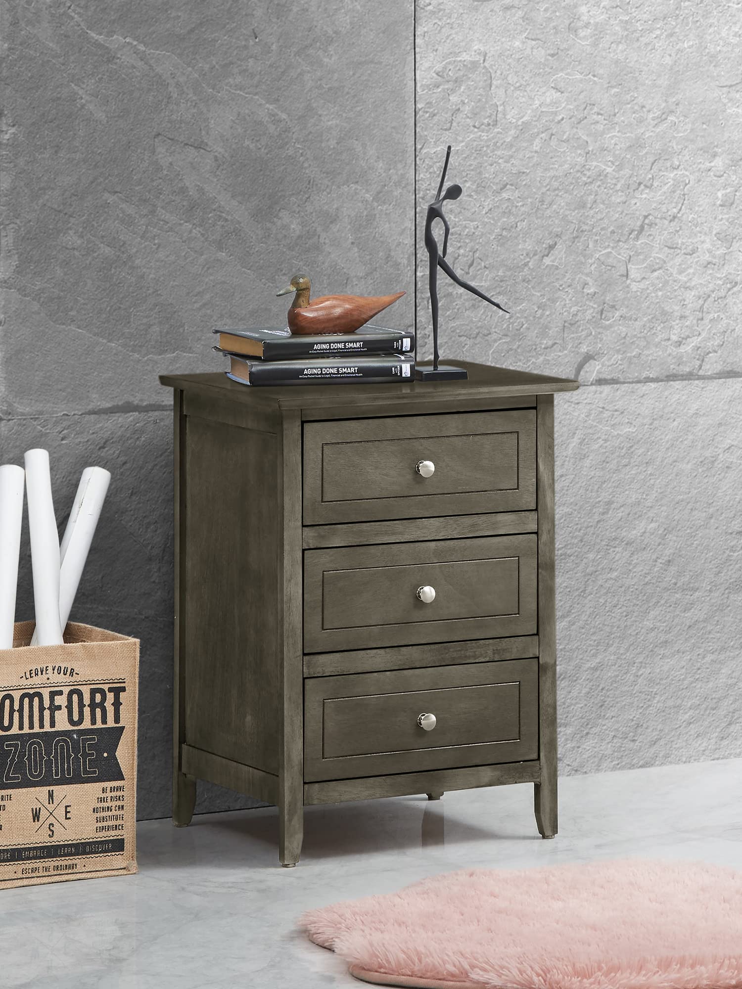 Daniel 3-Drawer Nightstand - Gray Small End Table for Bedroom & Living Room (25