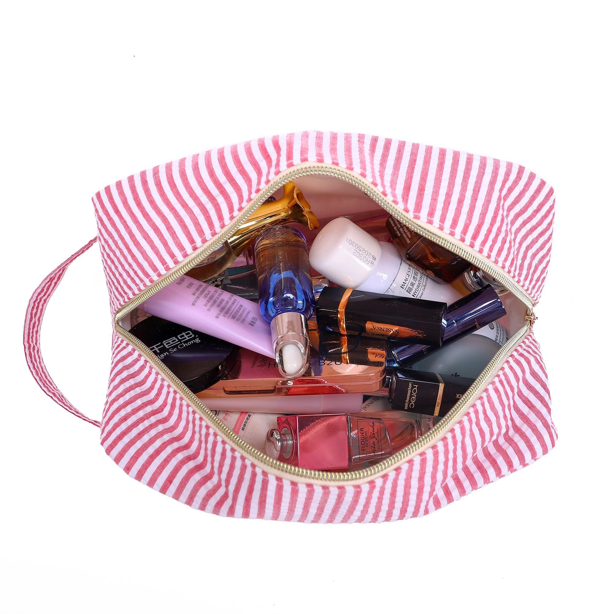 Personalized Monogrammed Initial Makeup Bag - Custom Preppy Striped Toiletry Pouch for Teen Girls | Perfect Birthday Gift for Her | Great for Travel, School & Cosmetics Storage (Pink)