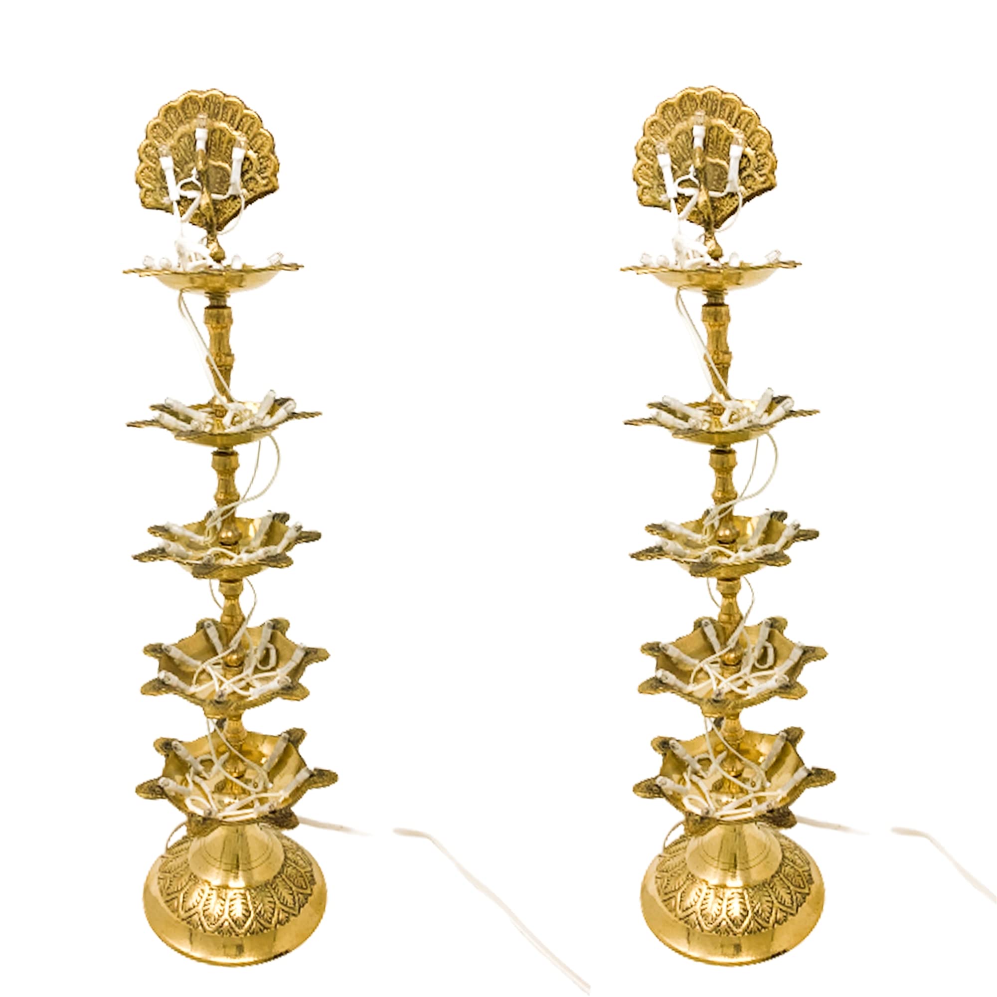 Electric Deepak Puja Lamps - Set of 2 Peacock Design 5-Layer Diya for Hindu Worship, Home Decor & Festival Lighting | Perfect for Diwali, Puja Ceremonies & Spiritual Ambience