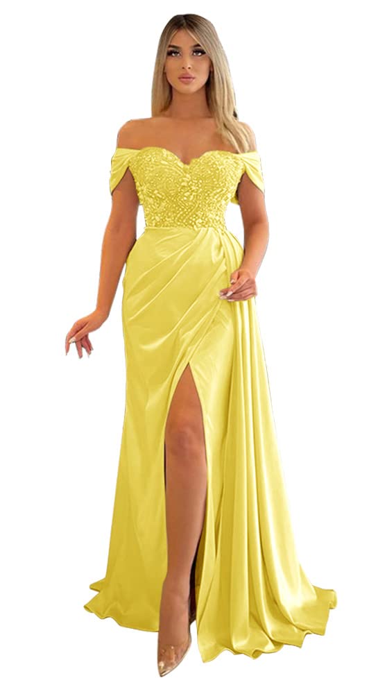 Elegant Off-The-Shoulder Beaded Prom Dresses 2023 | Mermaid Formal Evening Gowns with V-Neck & Slit | Women's Party & Bridesmaid Dresses for Homecoming, Wedding & Special Occasions