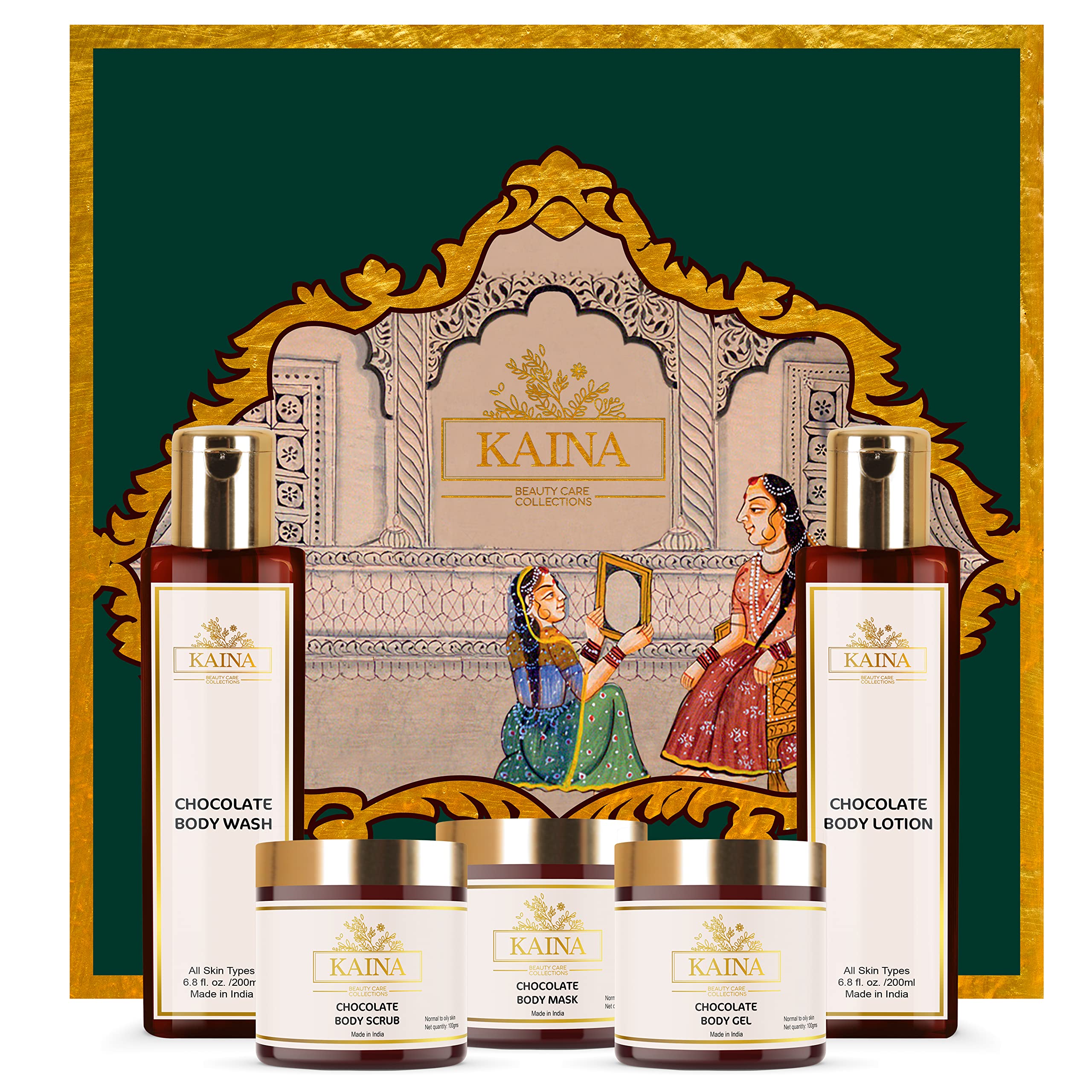 Kaina Chocolate Body Polishing Kit - Exfoliating & Moisturizing Set for Smooth Glowing Skin | Dead Skin Cell Removal, Deep Hydration Body Scrub, Gel, Lotion & Mask | Unisex Skincare Gift Set (5-Piece) | Perfect for Date Night, Spa Day & Self-Care Routine