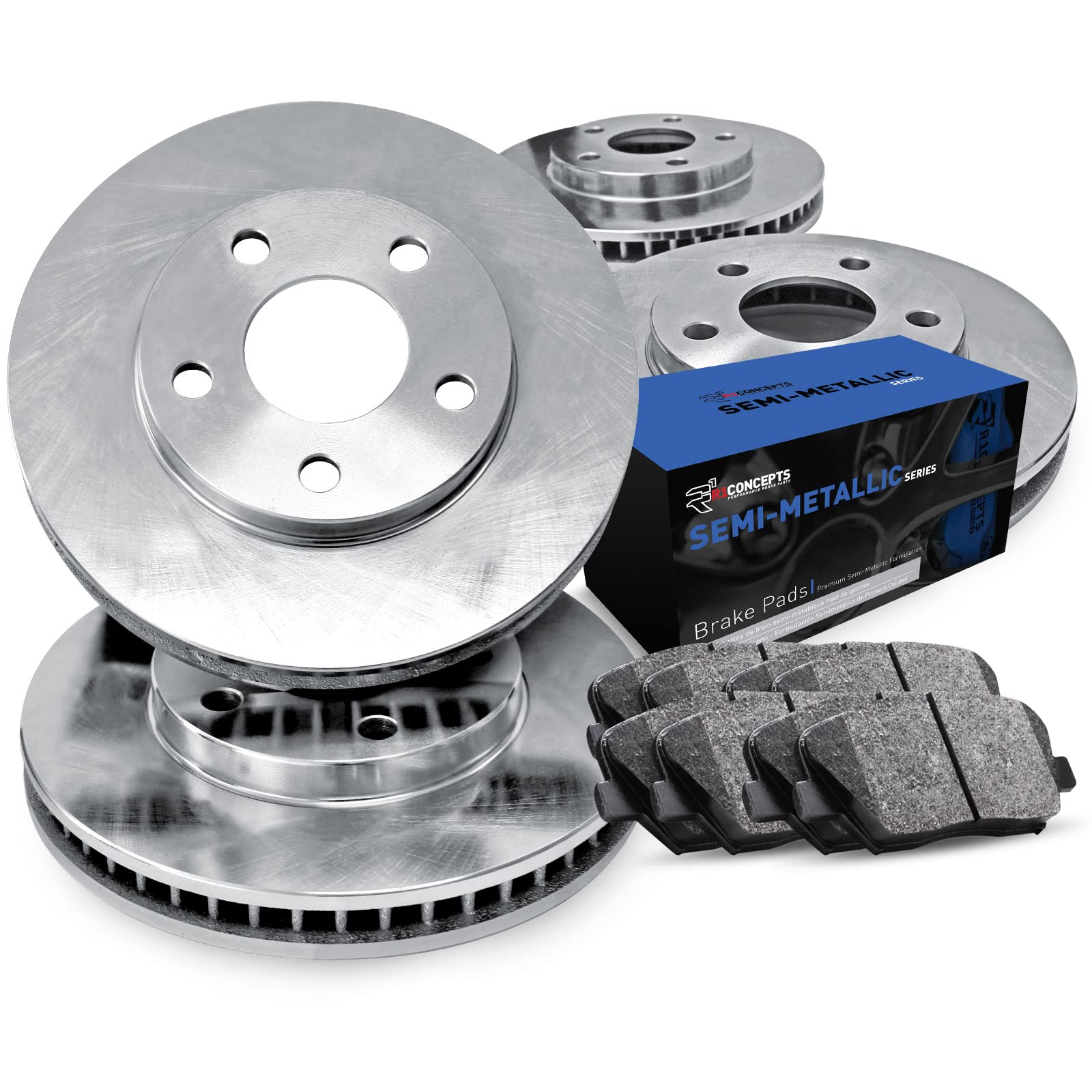 R1 Concepts Premium Front & Rear Brake Kit - Semi-Metallic Brake Pads & Rotors Set (CEB.31055.03) | High-Performance Braking for Cars, Trucks & SUVs | Ideal for Daily Commuting & Highway Driving