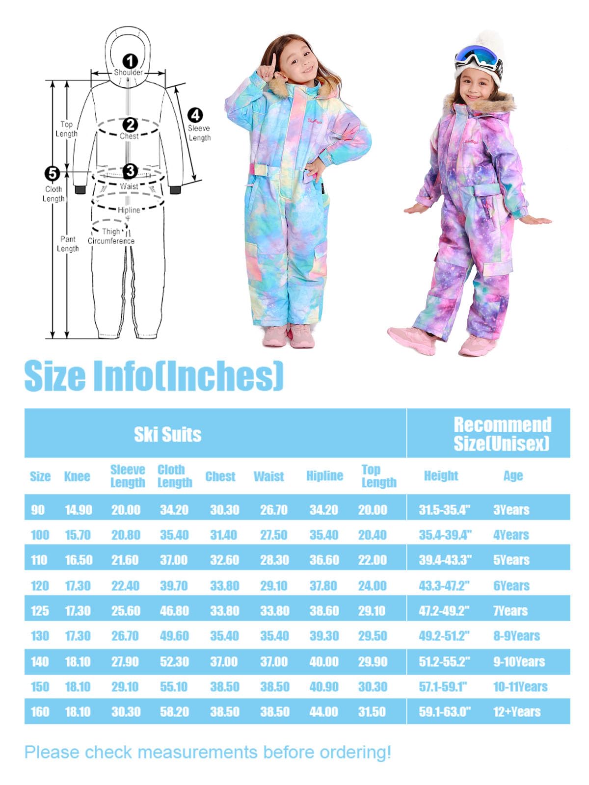 BGX Bluemagic Kids One Piece Snowsuit - Waterproof Winter Overalls for Skiing, Snowboarding & Outdoor Play - Warm Insulated Snow Jumpsuit for Boys & Girls