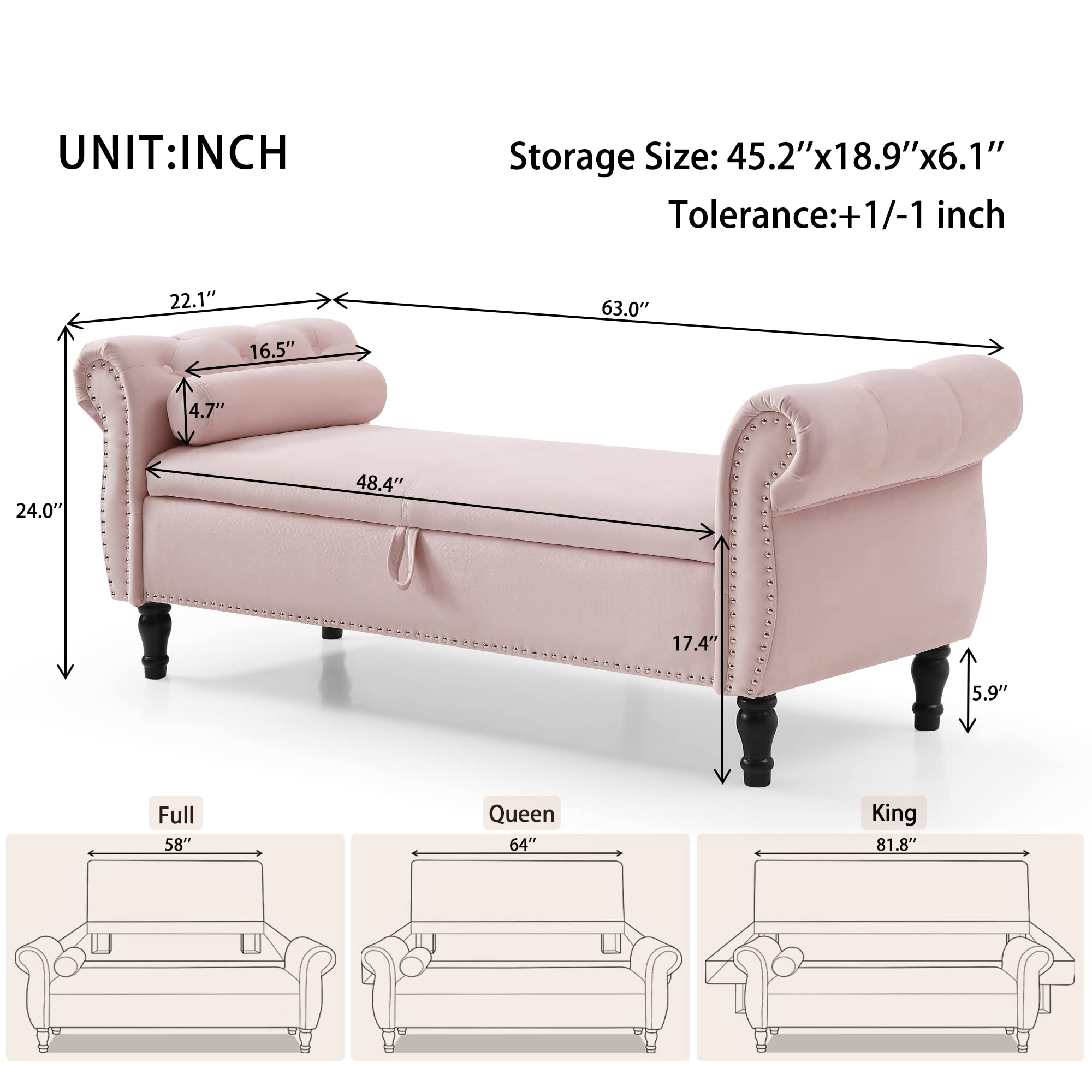 Homtique Velvet Storage Ottoman Bench - Large Tufted Bedroom Seat with Nailhead Trim, Multi-Functional Footstool & Hidden Storage for Living Room, Entryway (Pink) | Perfect for Small Space Organization & Extra Seating
