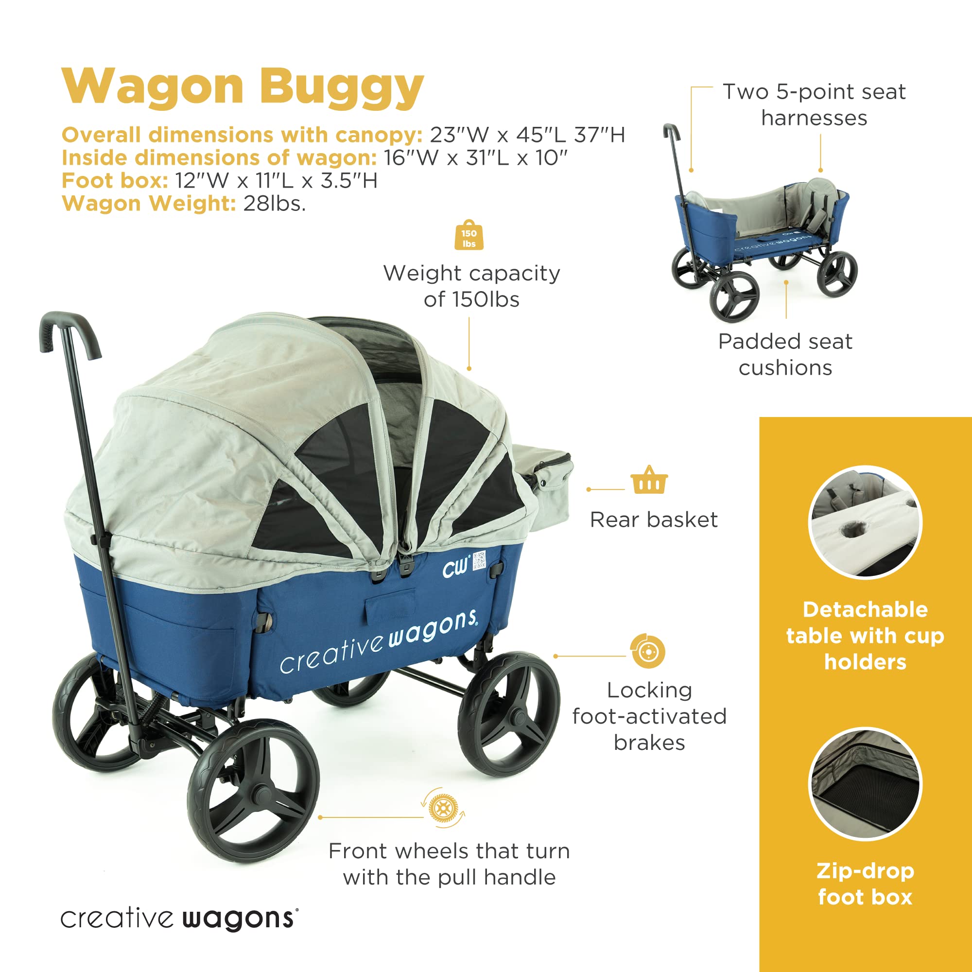 Best Collapsible Stroller Wagon for Kids - All-Terrain Push & Pull Convertible Bench Cart with Removable Canopy | Perfect for Outdoor Adventures, Beach Trips, and Family Picnics