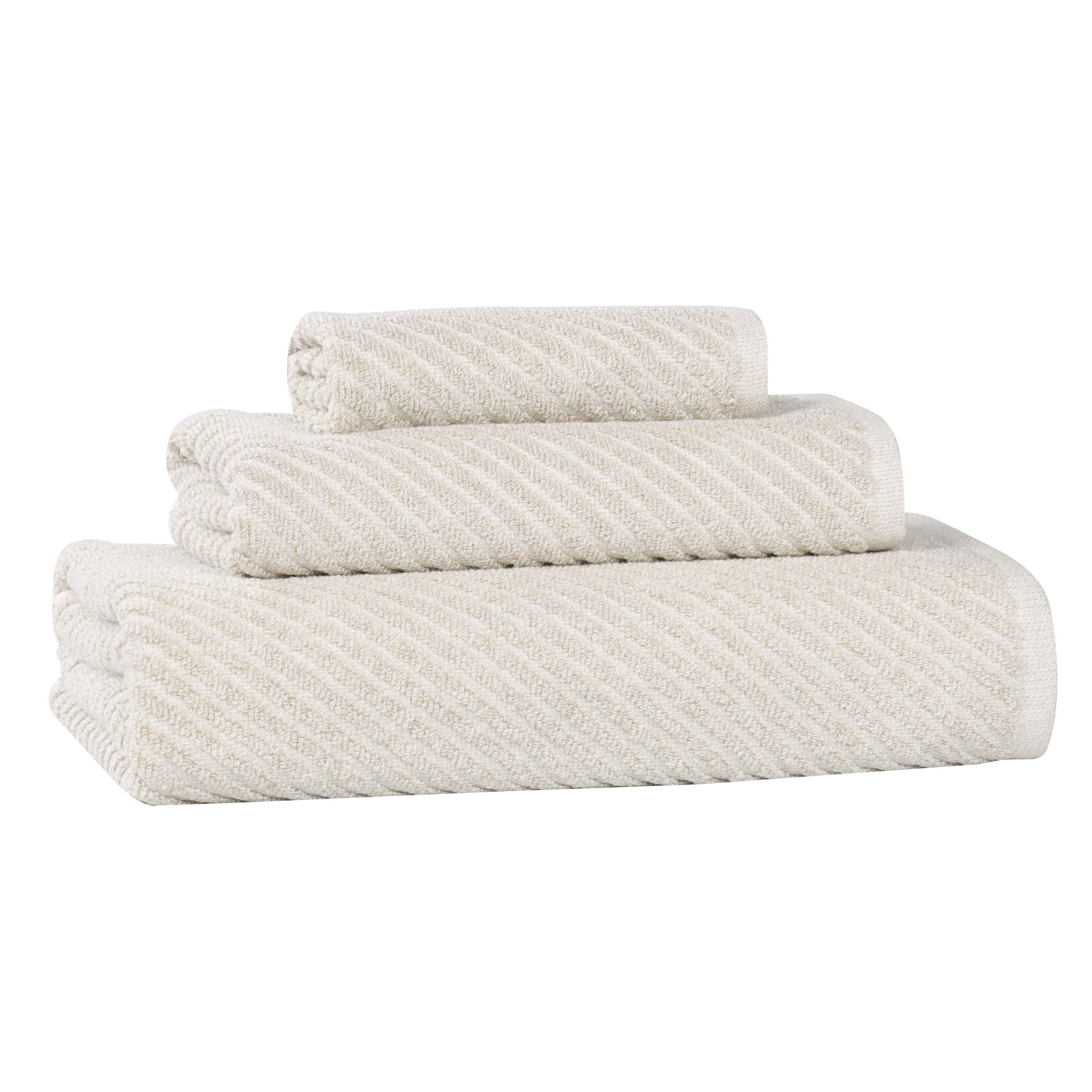 Premium Cotton Blend 3-Piece Towel Set - Soft, Absorbent & Medium Weight with Diagonal Stripes - Perfect for Bath, Spa & Guest Bathrooms