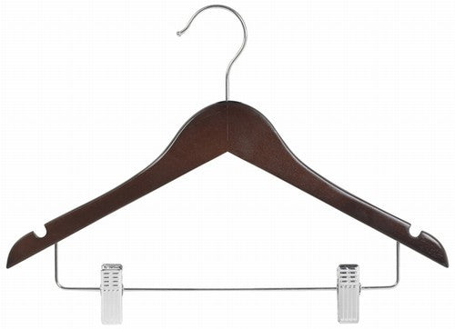 Premium Walnut & Chrome Wooden Suit Hangers for Juniors - 14 Pack with Non-Slip Clips - Perfect for Kids' Closet Organization, School Uniforms & Special Occasion Outfits