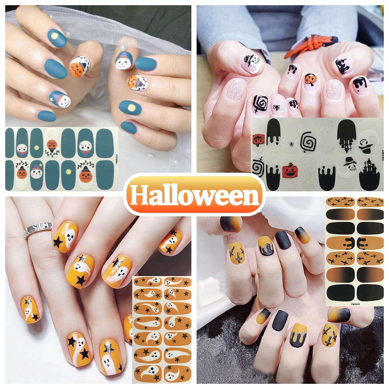 12 Sheets Self-Adhesive Nail Polish Stickers | Full Nail Wraps for Women | Halloween & Christmas Holiday Designs | Includes 1 Nail File | Perfect for Manicures, Parties & Gift Giving