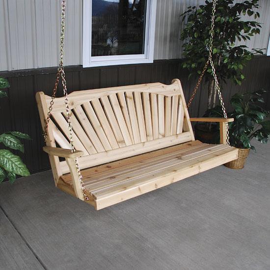 A & L Furniture Cedar Fanback Swing - Outdoor Garden Porch Swing with Weather-Resistant Cedar Wood - Perfect for Backyard, Patio, and Relaxation