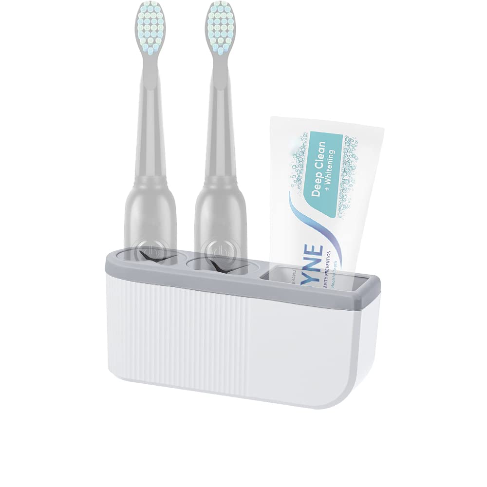 Poeland 3-Slot Electric Toothbrush Holder with Toothpaste Stand - Wall Mounted Bathroom Organizer for Oral Care Essentials | Perfect for Small Spaces & Family Use