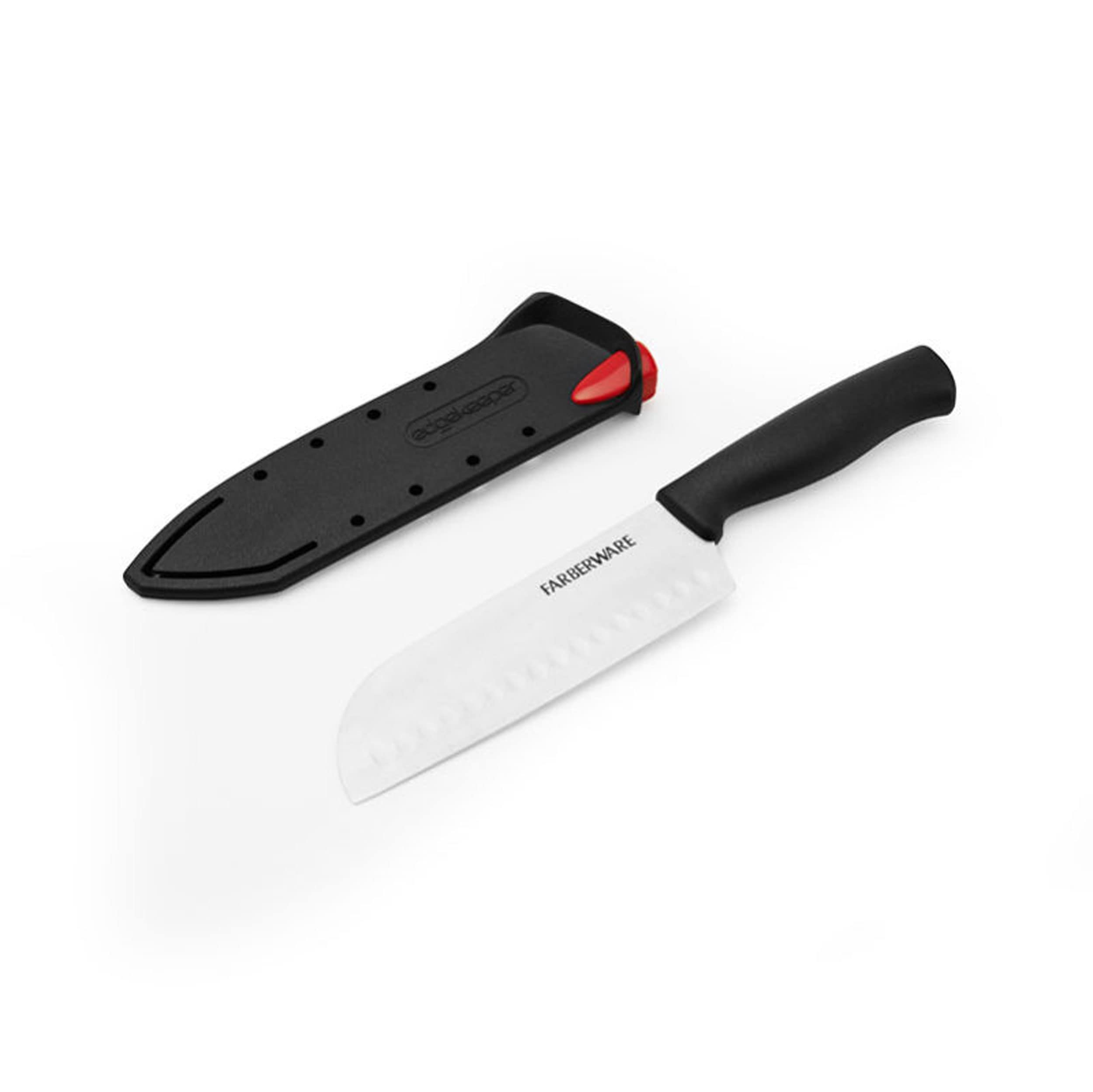 Farberware Edgekeeper 5-Inch Santoku Knife - High Carbon Stainless Steel Kitchen Knife with Self-Sharpening Blade Cover & Ergonomic Handle - Ultra Sharp Japanese Style Knife for Slicing, Dicing, and Mincing - Perfect for Home Chefs and Professional Kitchens
