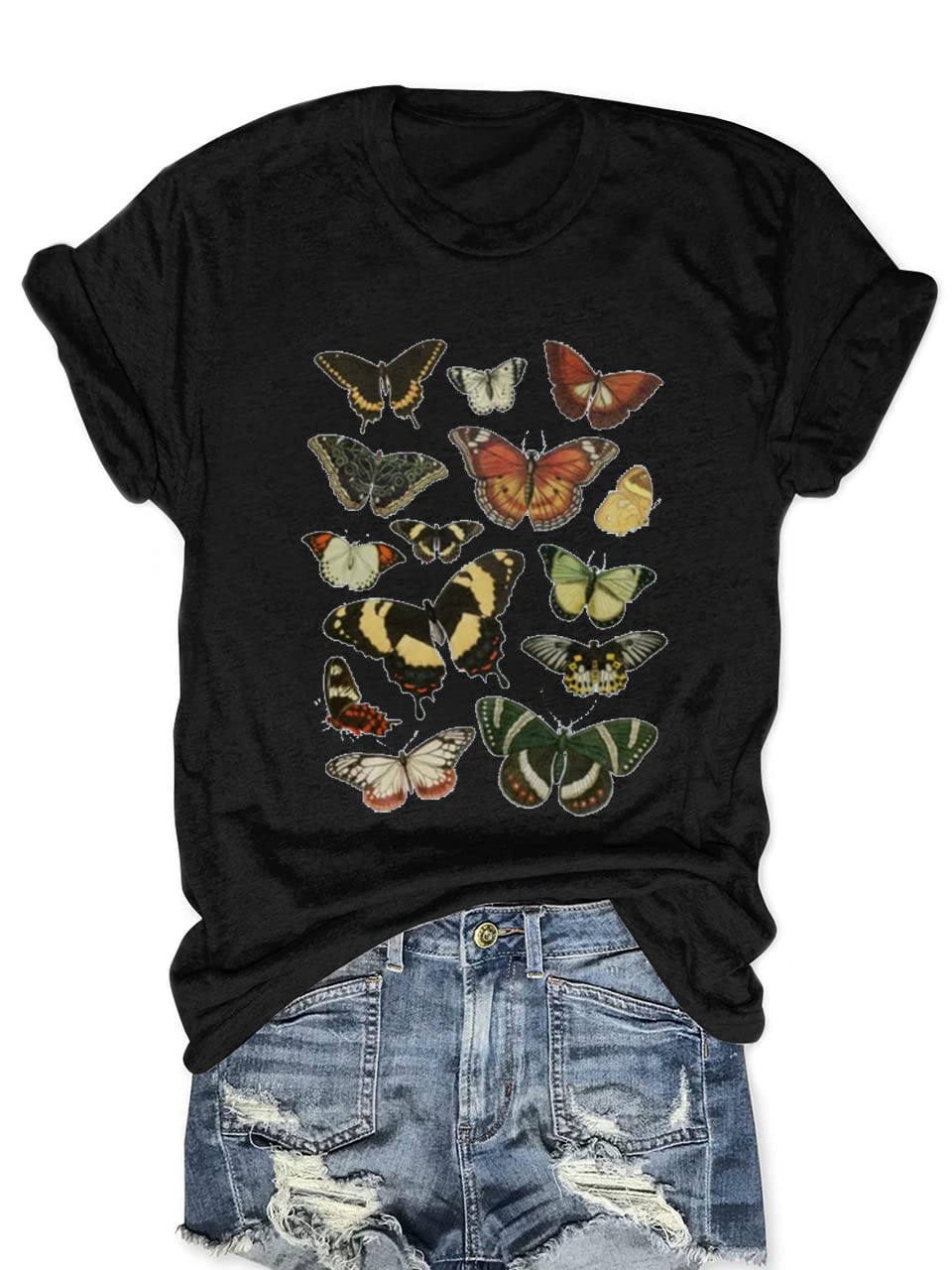 Vintage Butterfly Graphic Tee for Women - Colorful Short Sleeve Novelty T-Shirt - Casual Summer Top for Beach, Party & Everyday Wear