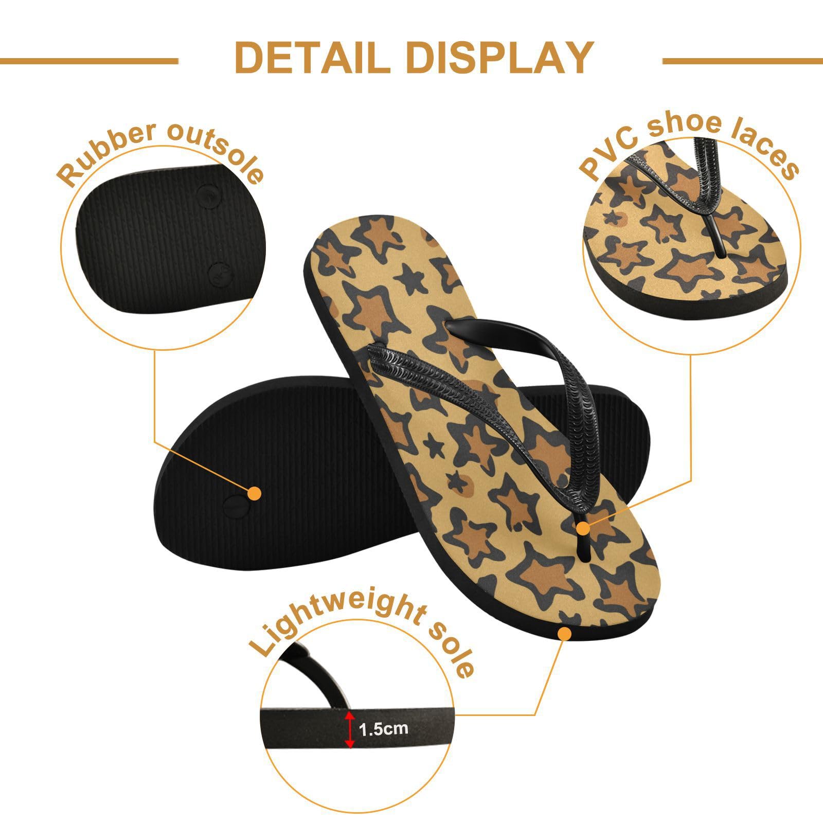 Star Leopard Animal Print Women's Flip Flops - Summer Beach Sandals, Casual Thong Slippers, Comfortable Non-Slip Shower Shoes for Pool, Vacation & Outdoor Wear (XS)