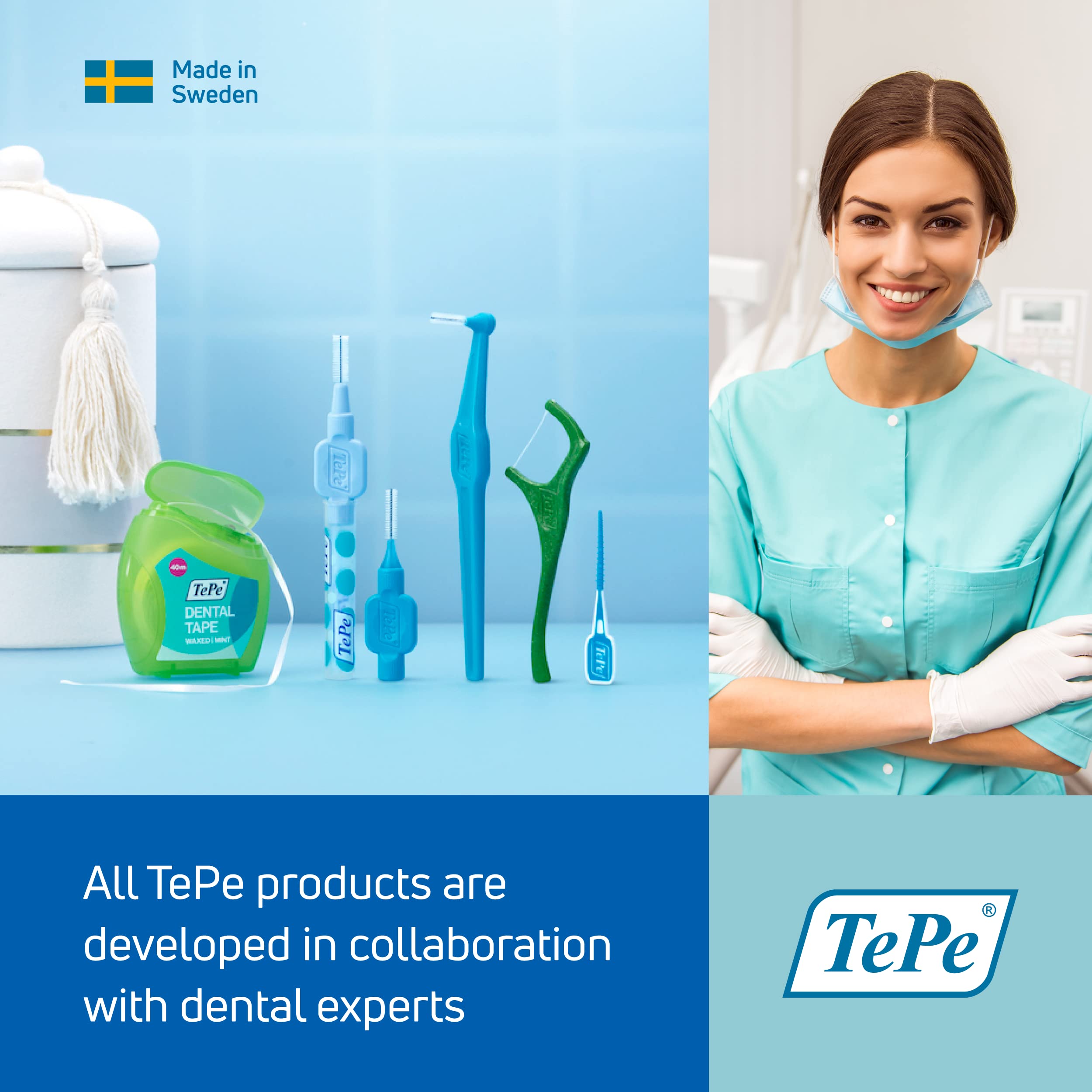 TePe Interdental Brush Original - Soft Dental Brushes for Teeth Cleaning & Gum Care (Pack of 6, 0.6mm, Medium Gaps, Blue, Size 3) - Perfect for Braces, Bridges & Dental Work Aftercare
