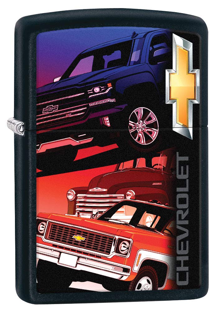 Zippo Lighter Chevrolet Generations of Trucks Black Matte 80268 - Vintage Collectible Windproof Lighter for Camping, Outdoor Adventures & Car Enthusiasts