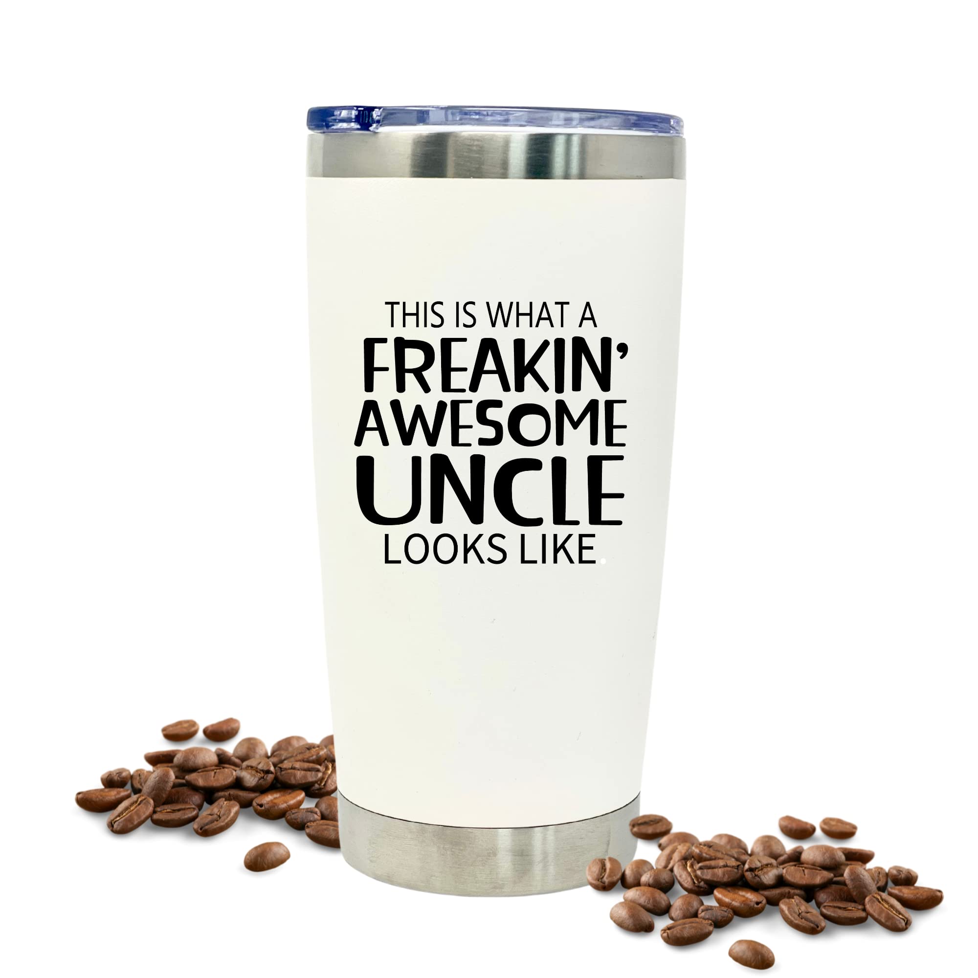 Brooke & Jess Designs Stainless Steel Vacuum Insulated Tumbler - 20oz Large Travel Coffee Mug with Lid - Funny Uncle Gift Idea - Double Wall Insulated Cup for Hot & Cold Drinks - Perfect for Office, Camping & Road Trips