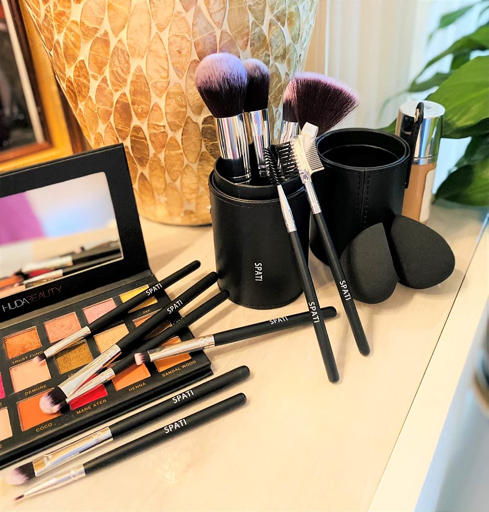 SPATI 12-Piece Professional Makeup Brush Set for Foundation, Eyeshadow & Blush - Includes PU Leather Travel Case | Perfect for Home, Salon & On-The-Go Makeup Application