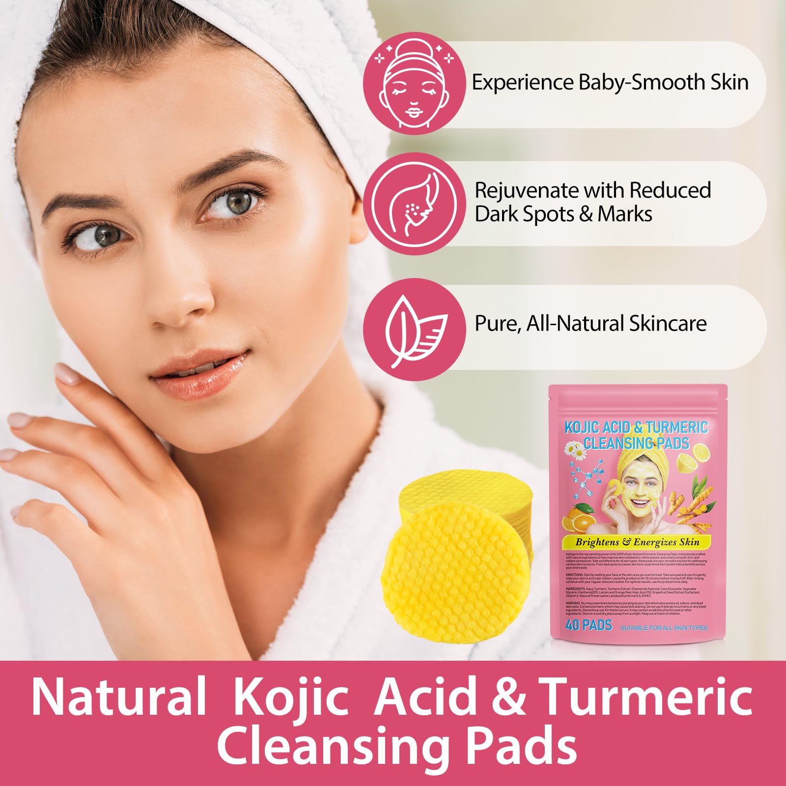 Turmeric Cleansing Pads for Face & Body - 40PCS Exfoliating Pads to Unclog Pores, Remove Excess Keratin, Balance Oil & Water - Gentle, Non-Irritating Skincare for Acne-Prone & Sensitive Skin - Perfect for Daily Cleansing & Post-Workout Refresh