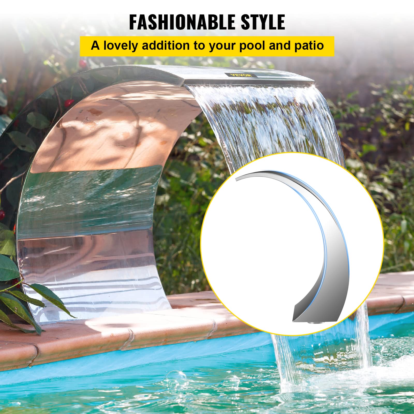 Pamico Stainless Steel Pool Waterfall Fountain - 15.4
