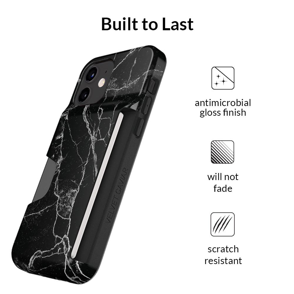 Premium Black Marble iPhone Wallet Case - Slim Protective Cover with Card Holder for iPhone 13/14/15 Pro Max - Stylish & Functional for Everyday Use, Travel, and Business