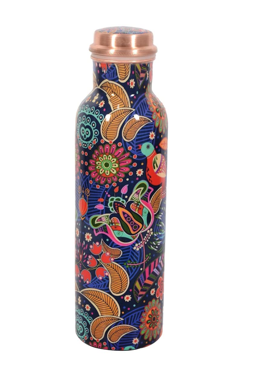 Skywalk Premium Designer Pure Copper Water Bottle 950ml - 100% Leak Proof & BPA Free - Insulated Stainless Steel Water Bottle for Office, Gym, Yoga, Hiking, Travel & Outdoor Activities - Keeps Drinks Hot/Cold for 24 Hours - Elegant Multicolor Design CP-72