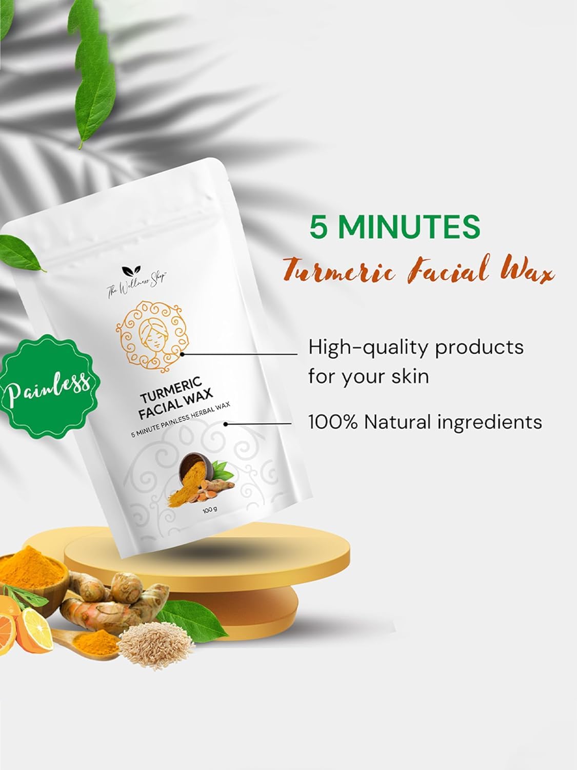 Turmeric Wax Powder for Hair Removal - Painless Facial & Leg Waxing Kit, 100g | Easy At-Home Use for Smooth Skin | Perfect for DIY Spa Days & Quick Hair Removal