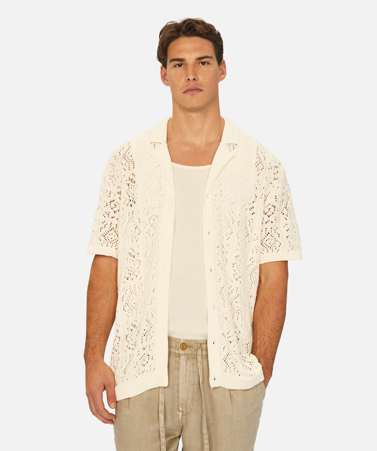 Premium Short Sleeve Maglia Shirt in Cream - Soft Cotton Casual Wear for Men & Women - Perfect for Summer Outings, Beach Trips, and Office Casual Fridays