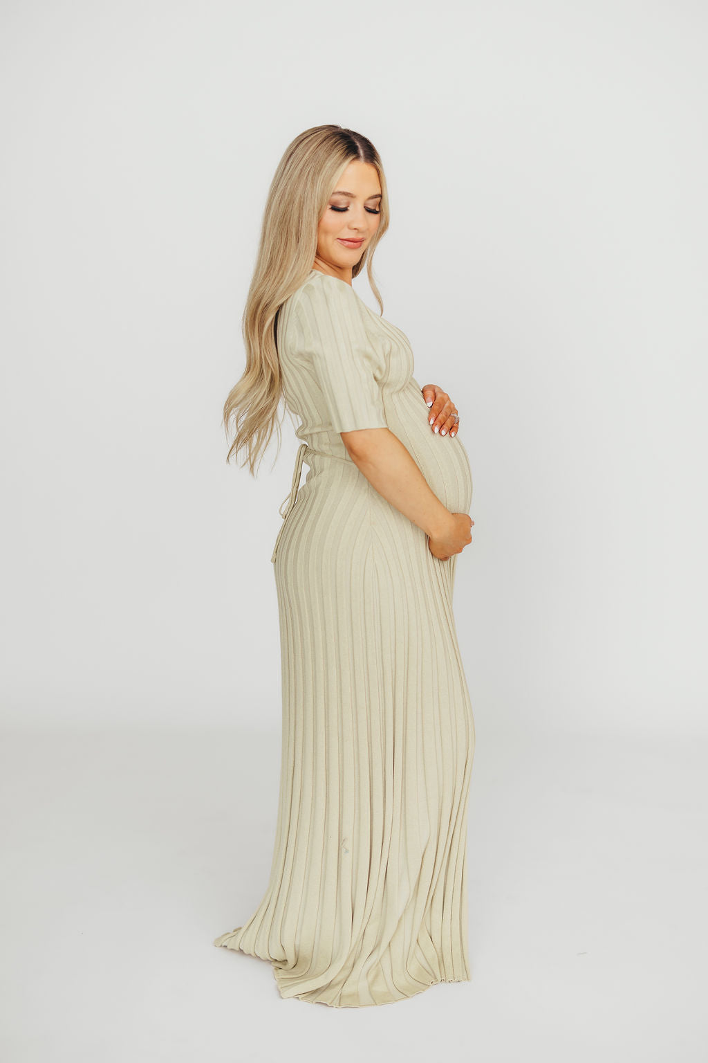 Oakley Ribbed Maxi Dress in Dusty Lime - Bump Friendly Maternity Dress for Pregnancy & Nursing | Perfect for Casual Outings, Baby Showers & Summer Events