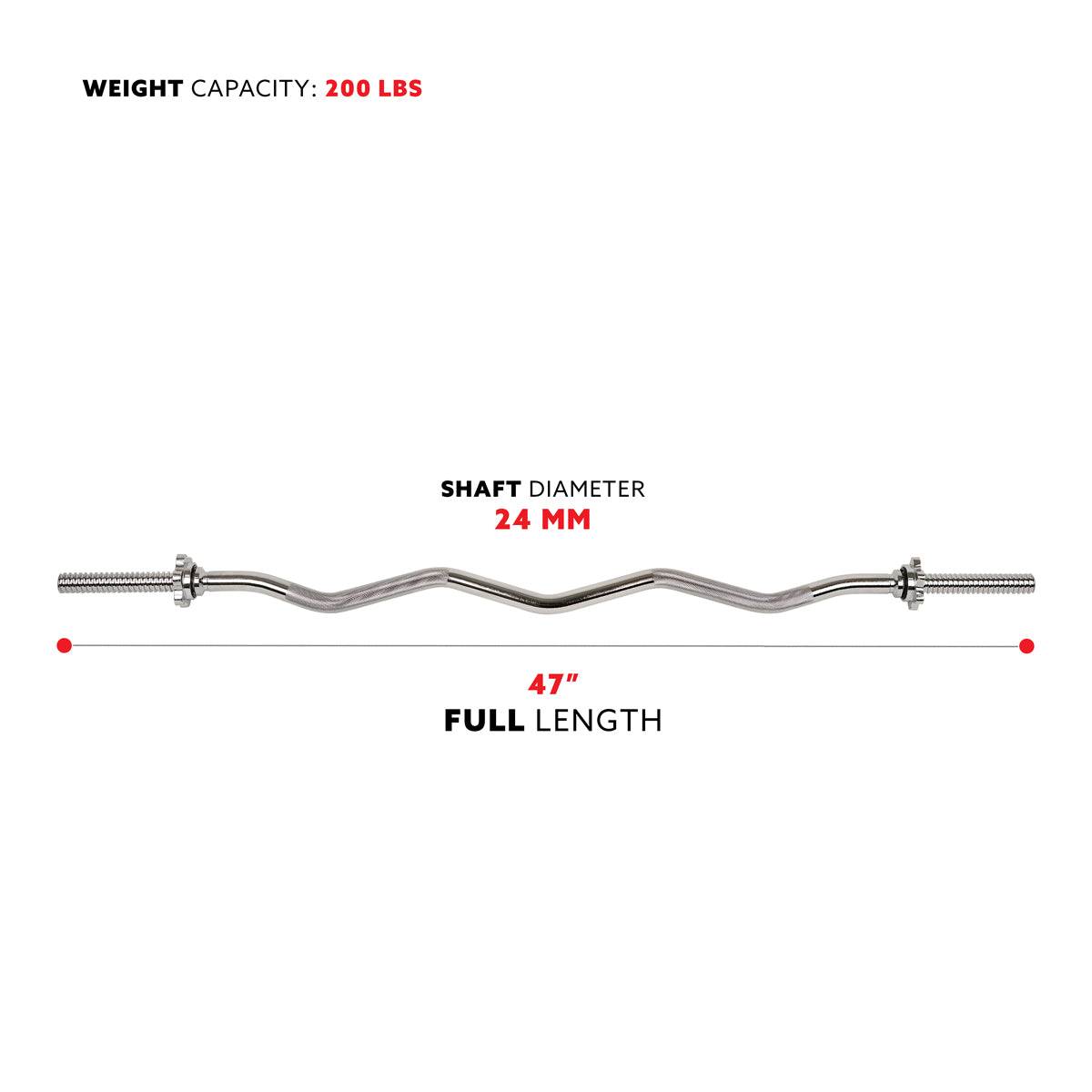 47-Inch Olympic Threaded Chrome Curl Bar with Ring Collars - Perfect for Home Gym Strength Training & Weightlifting Workouts