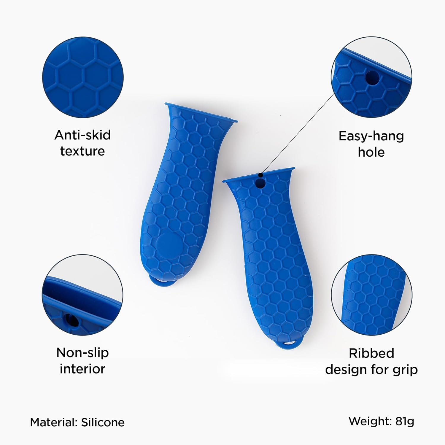 Kuber Industries Silicone Hot Handle Holder Set of 2 - Heat Resistant, Non-Slip Pot Holders & Iron Handle Covers for Kitchen Safety (Blue, HH002) - Perfect for Cooking, Grilling, and Handling Hot Pots & Pans