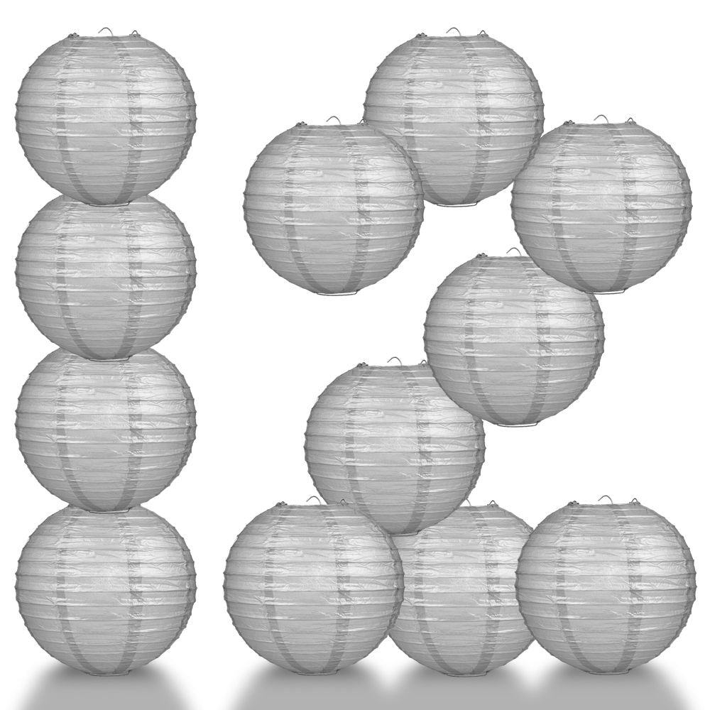 12 Pack 16 Inch Silver Parallel Ribbing Round Paper Lanterns for Wedding, Party, Home Decor & Indoor/Outdoor Lighting
