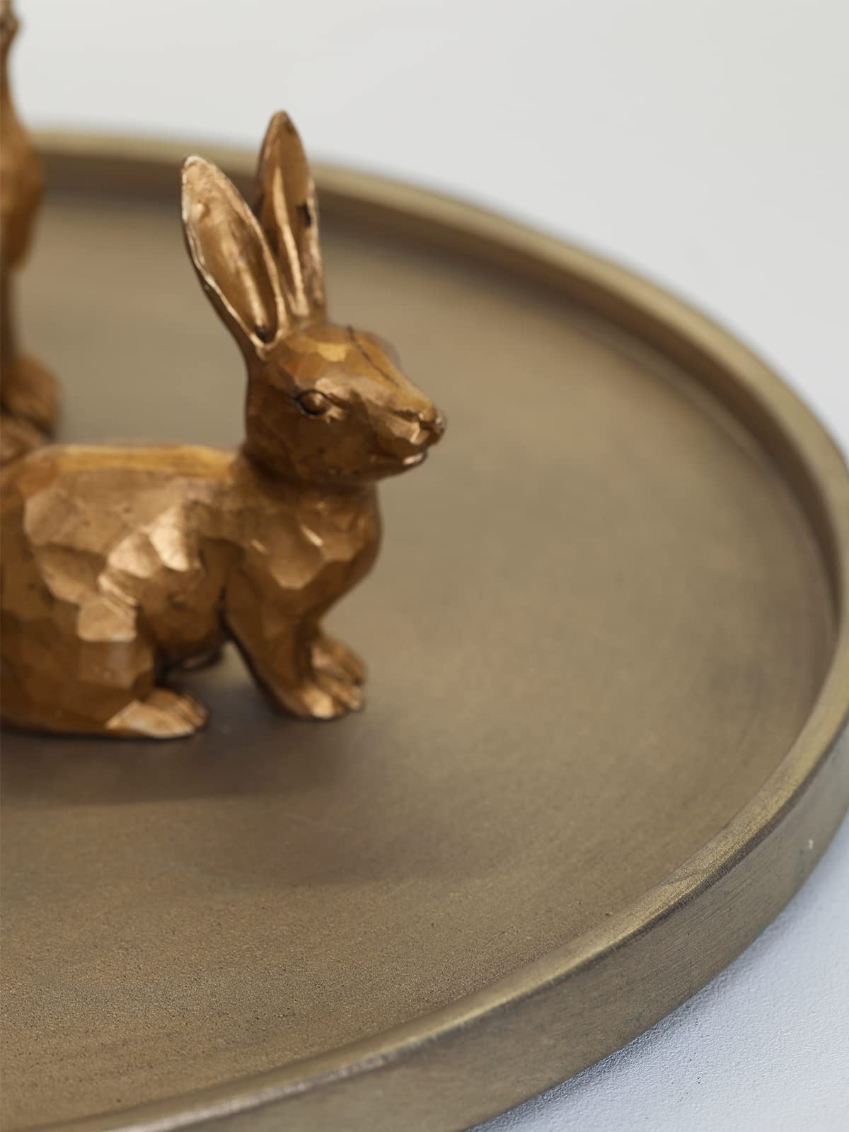Golden Bunny Figurines Set of 3 - Easter Decor for Spring Tabletop & Home Display