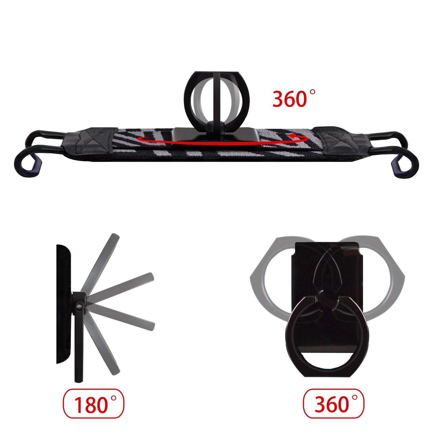 360° Rotating Metal Ring Phone Grip Holder with Finger Strap & Stand - Compatible with iPhone 16 Pro Max/15 Plus/14 Pro/13/12/11/SE/Xs Max, Galaxy S24/S23/A55 - Perfect for Gym, Running, Travel & Everyday Use