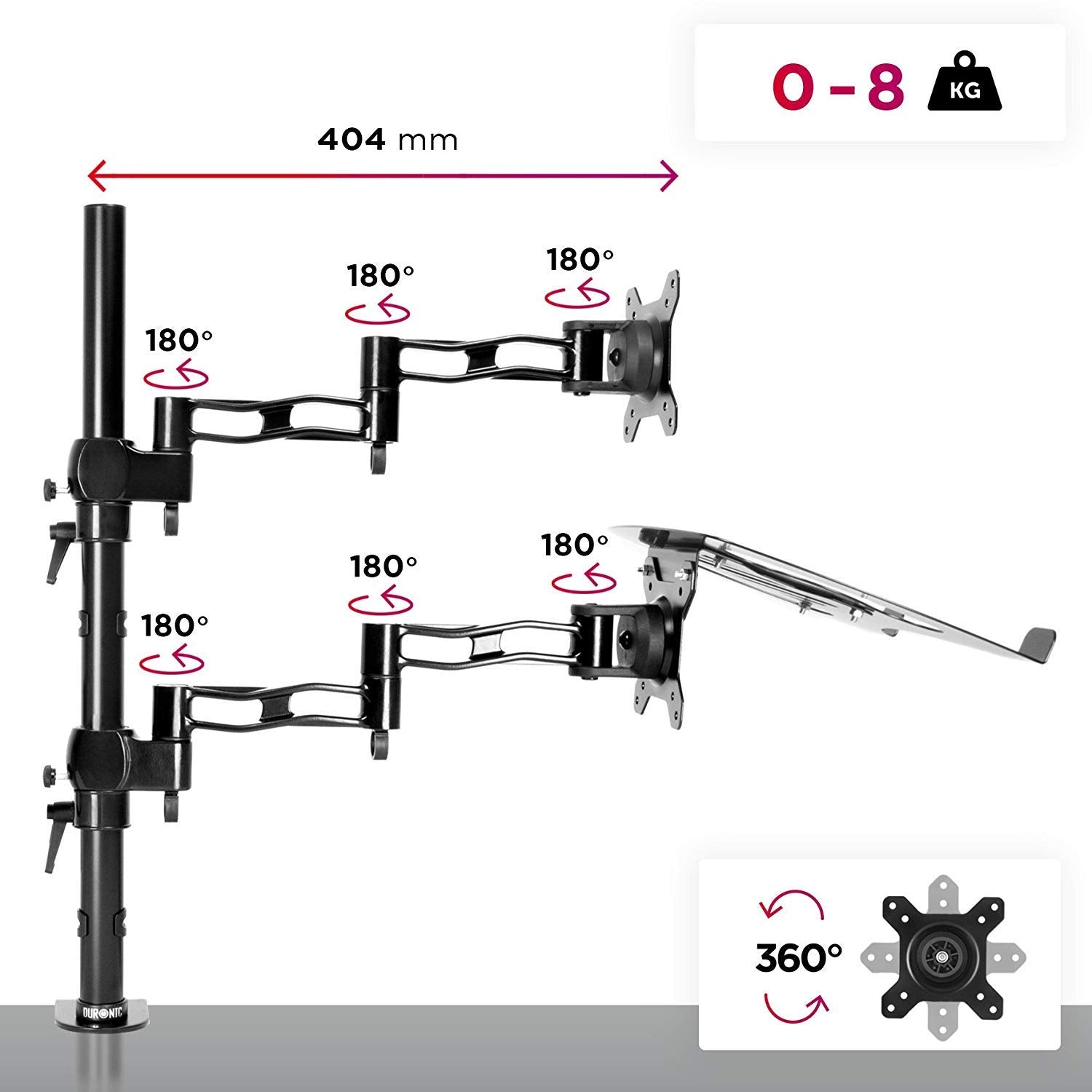 Duronic DM35L1X1 Dual Monitor Arm Stand - Adjustable Laptop & PC Screen Mount for 13-27