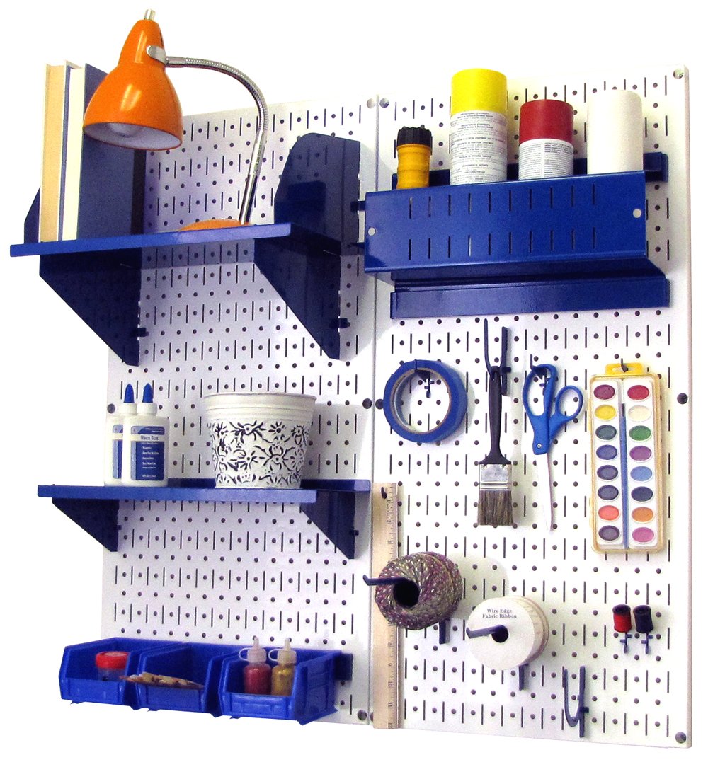 Wall Control Craft & Hobby Pegboard Organizer Storage Kit - White Pegboard with Blue Hooks & Accessories - Perfect for Garage, Workshop & Craft Room Organization