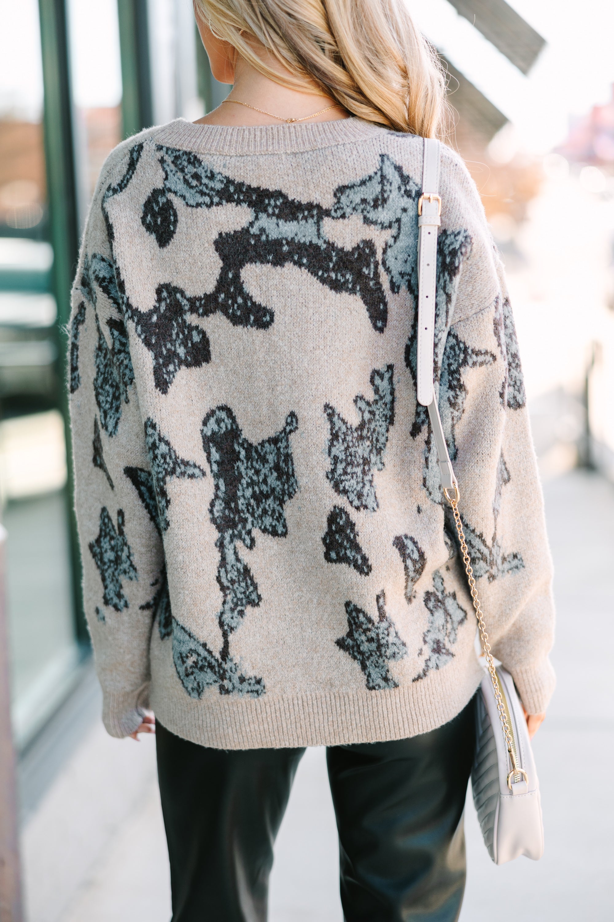 Always Have Love Oatmeal Brown Abstract Sweater - Cozy Oversized Knit Pullover for Women | Perfect for Fall Fashion, Casual Outfits & Coffee Dates