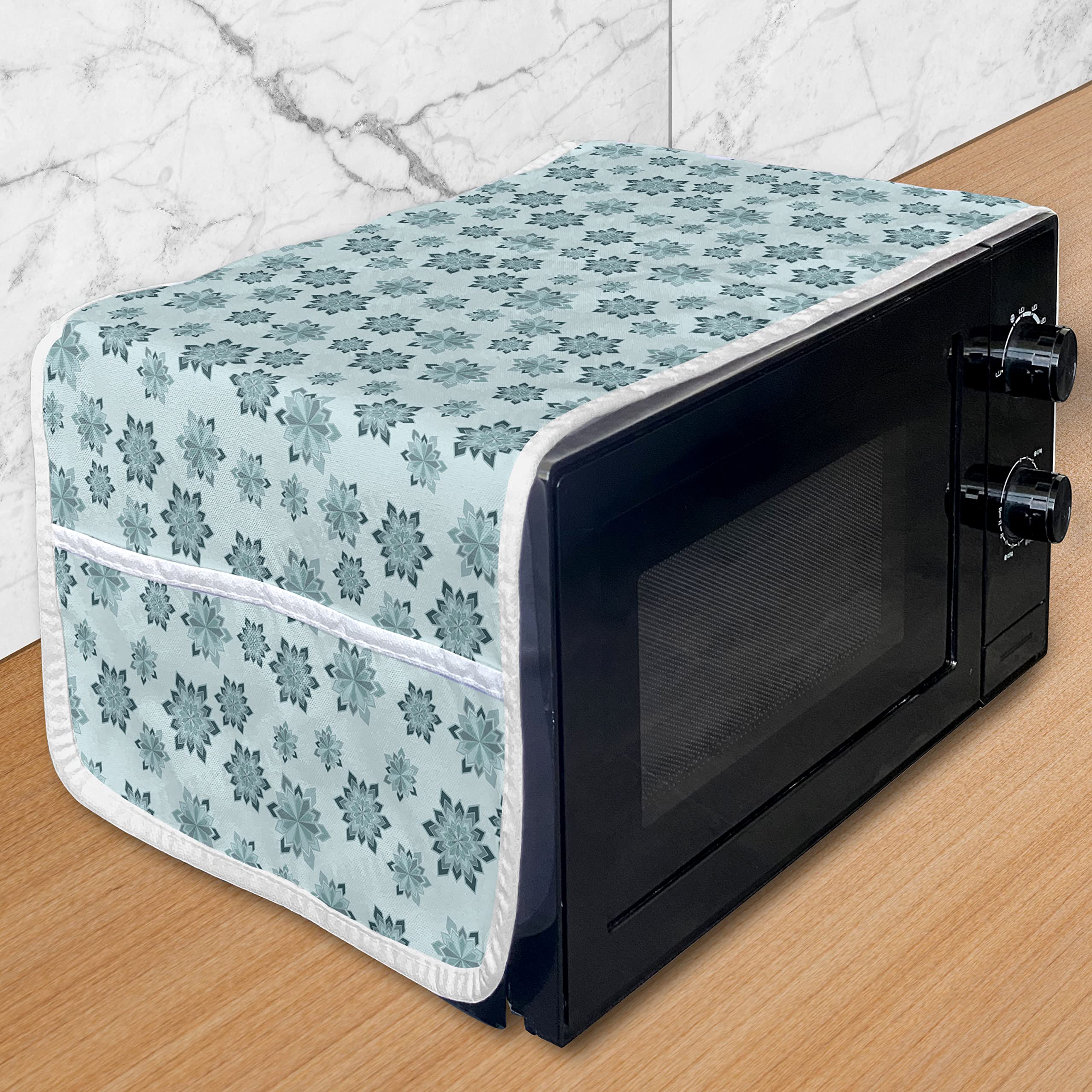 Ambesonne Teal Microwave Cover - Waterproof Kitchen Organizer with Pockets, 36