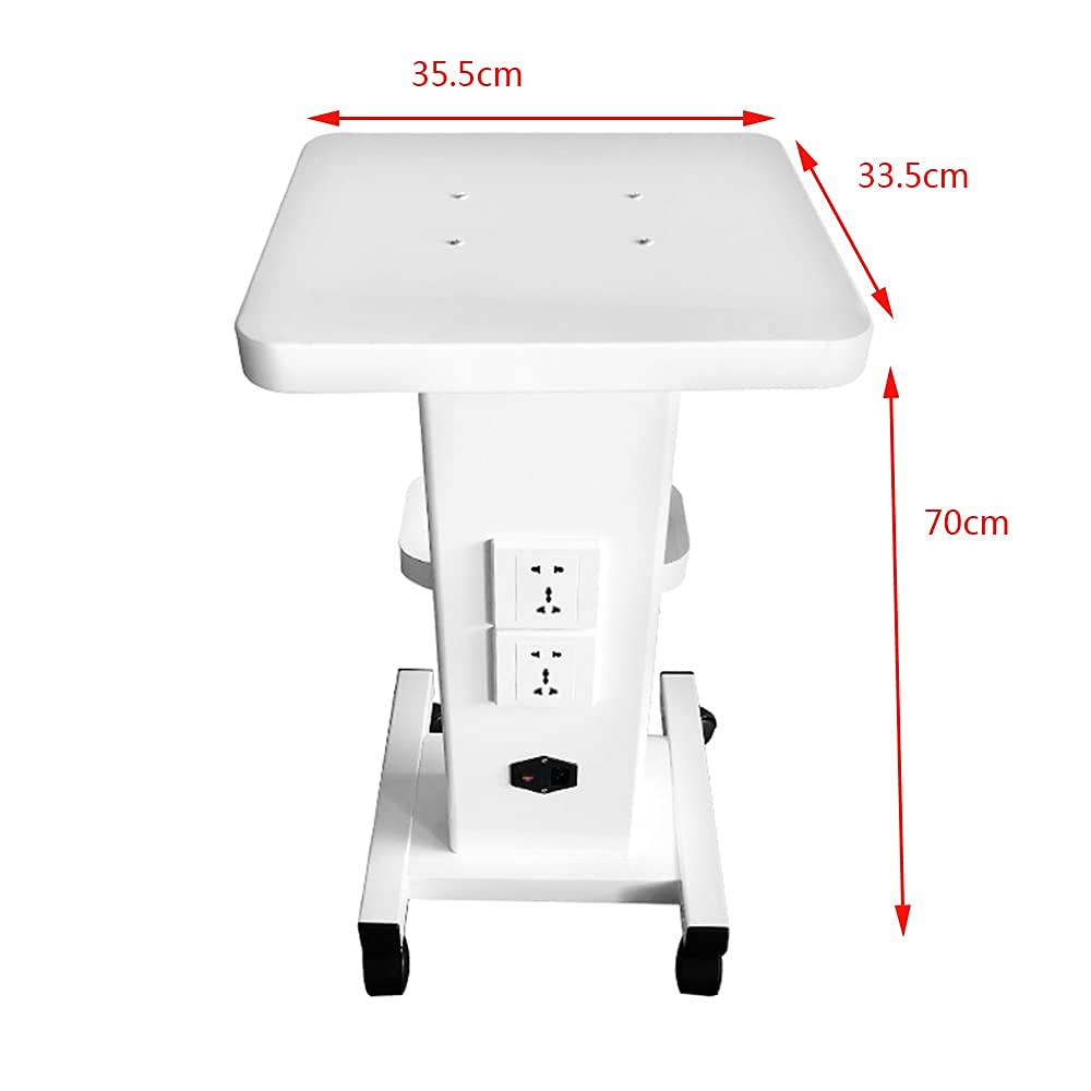 TFCFL Beauty SPA Salon Rolling Trolley Cart - Alloy Pedestal Stand with 4 Wheels & Power Socket - Professional Hair Stylist Equipment Storage for Salon, Spa & Home Use (White)