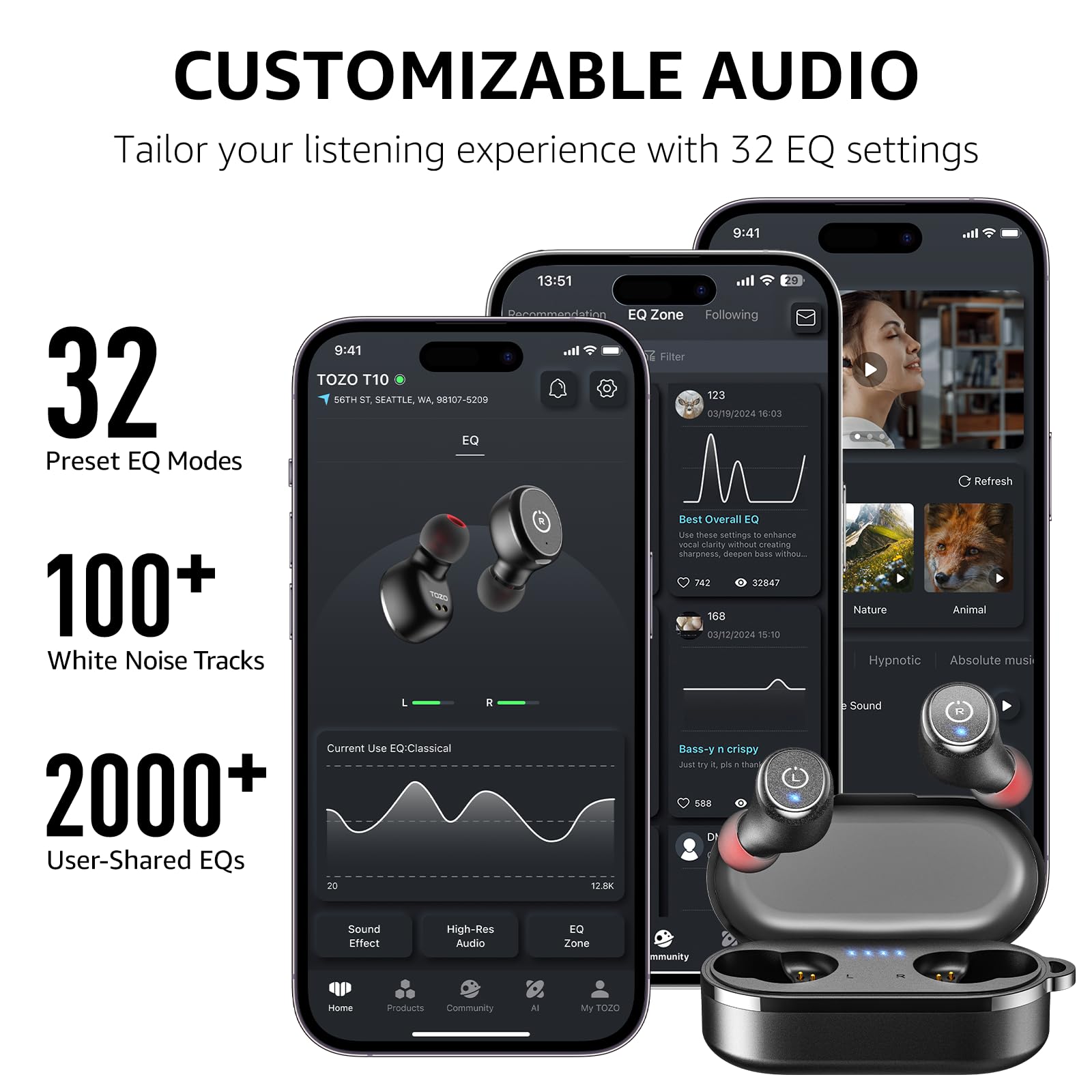 TOZO T10 Wireless Earbuds Bluetooth 5.3 - Ergonomic in-Ear Headphones with Noise Cancelling (Renewed) | Perfect for Gym, Running, Travel & Work Calls