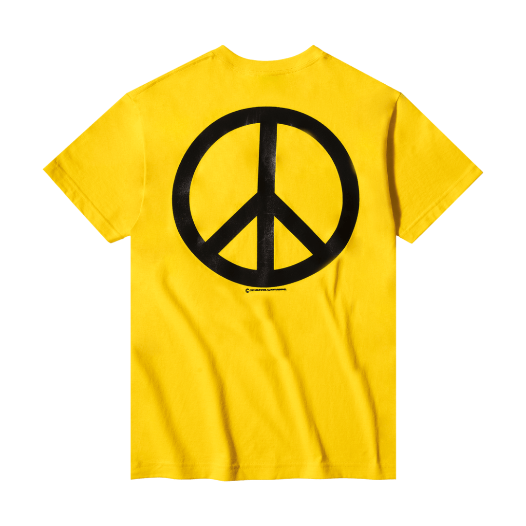 VIOLET Peace Short Sleeve T-Shirt for Women - Yellow Cotton Casual Top for Summer, Yoga, and Everyday Wear