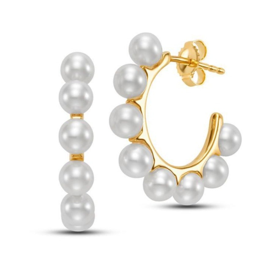 Small Pearl Hoop Earrings for Women - Dainty Freshwater Pearl Stud Earrings | Perfect for Everyday Wear, Weddings & Special Occasions